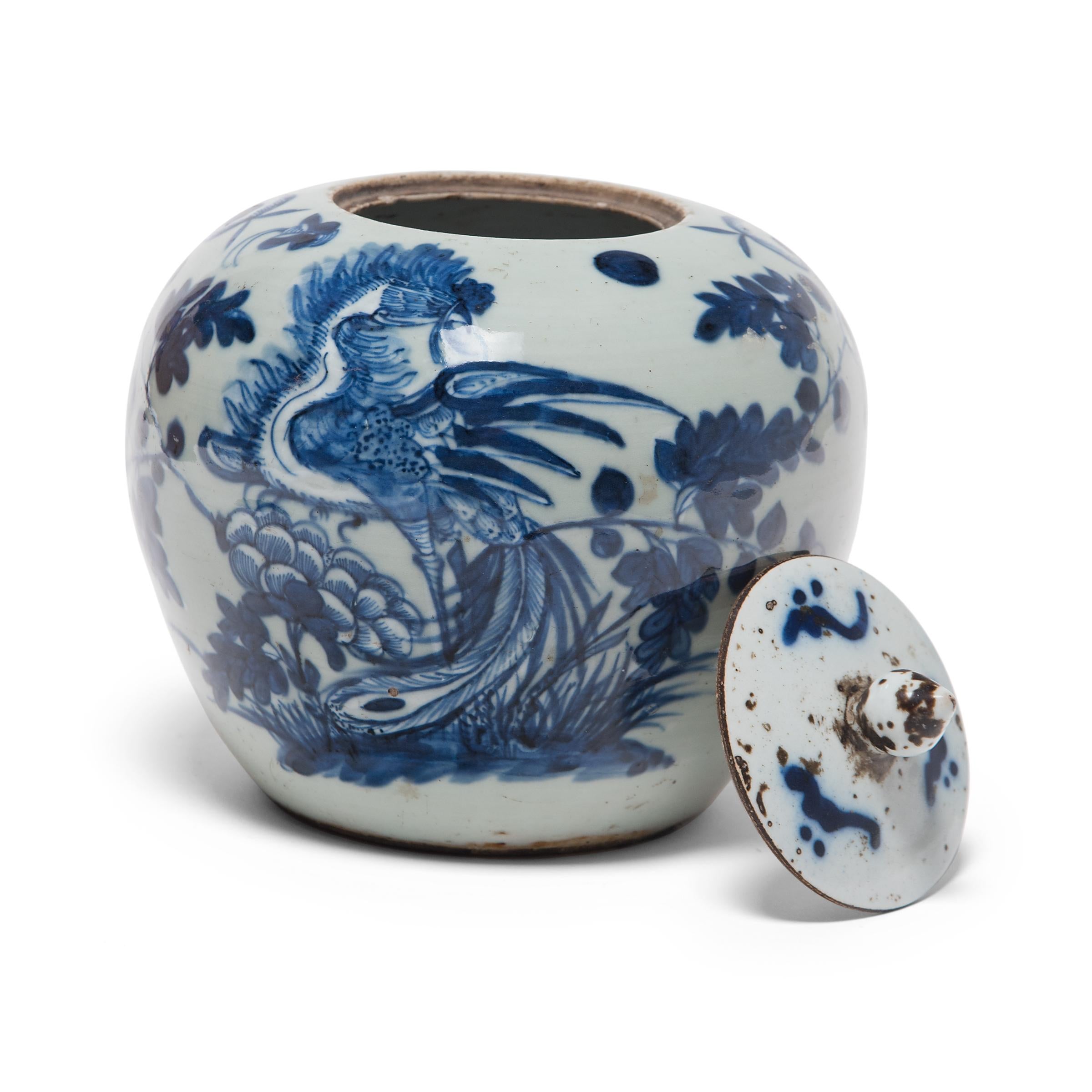 Ceramic 19th Century Chinese Blue and White Peony Jar