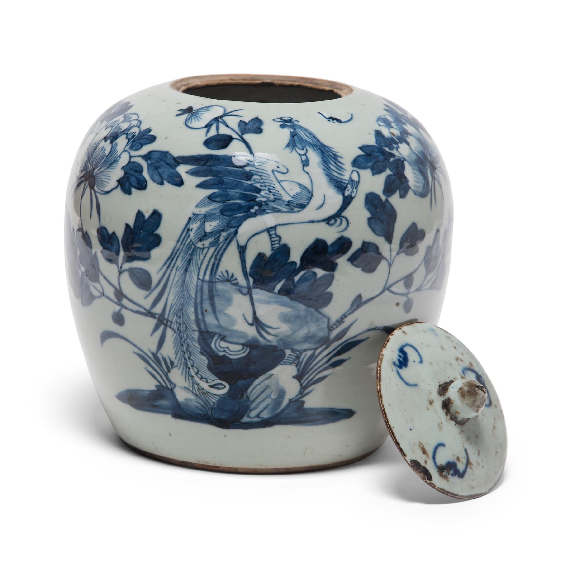 Ceramic 19th Century Chinese Blue and White Peony Jar