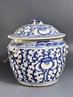 19th Century Chinese Blue and White Porcelain Covered Jar - 8.5 In