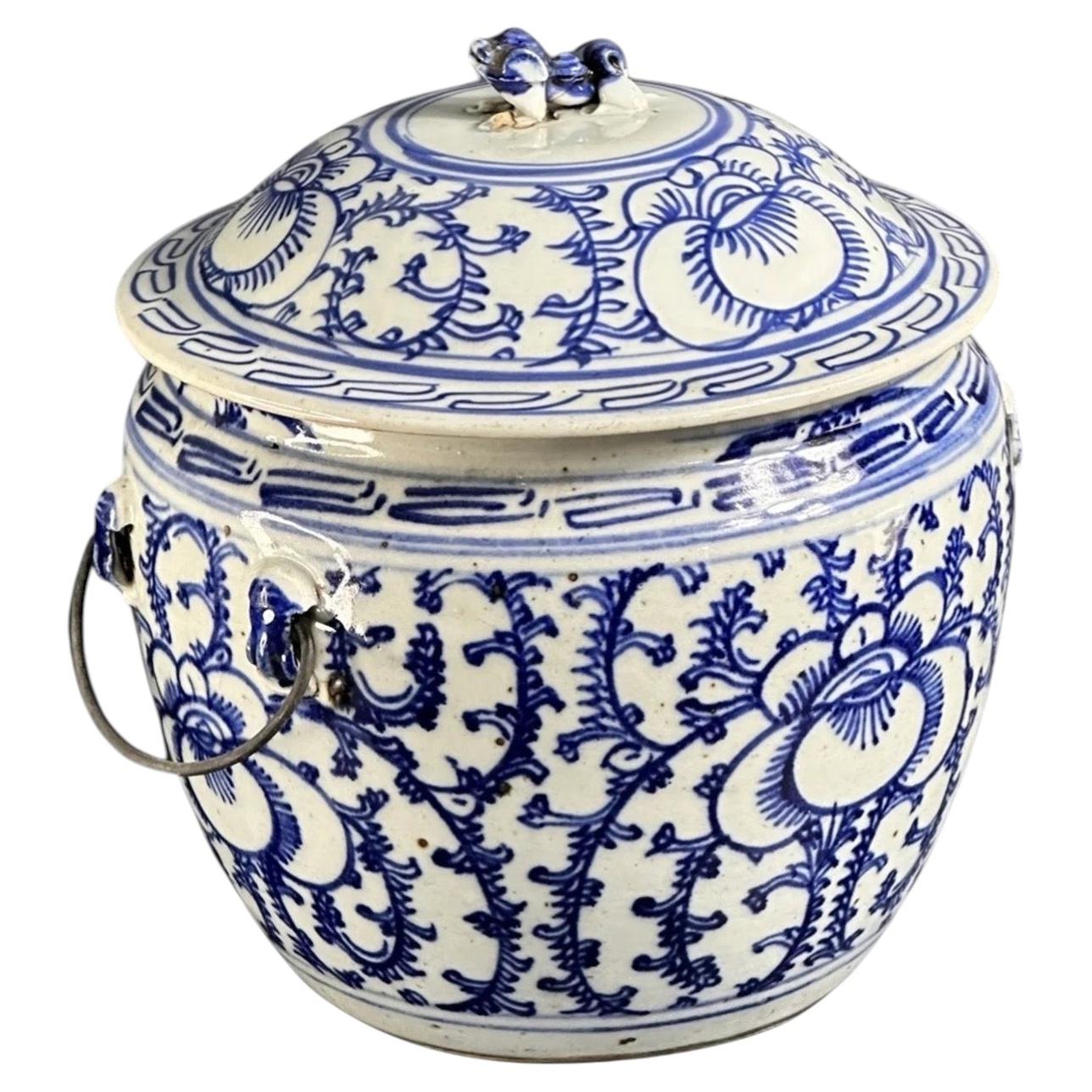 19th Century Chinese Blue and White Porcelain Covered Jar - 8.5 In
