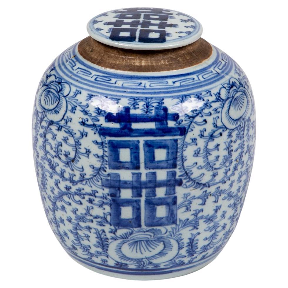 Porcellana cinese del XIX secolo in bianco e blu "Doppia felicità" Bojan (Ginger J in vendita