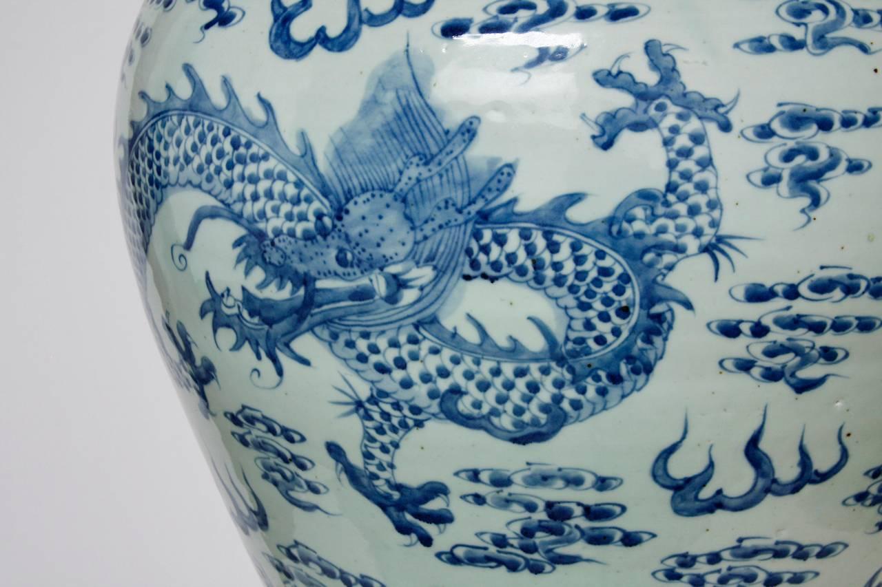 Qing 19th Century Chinese Blue and White Porcelain Ginger Jar