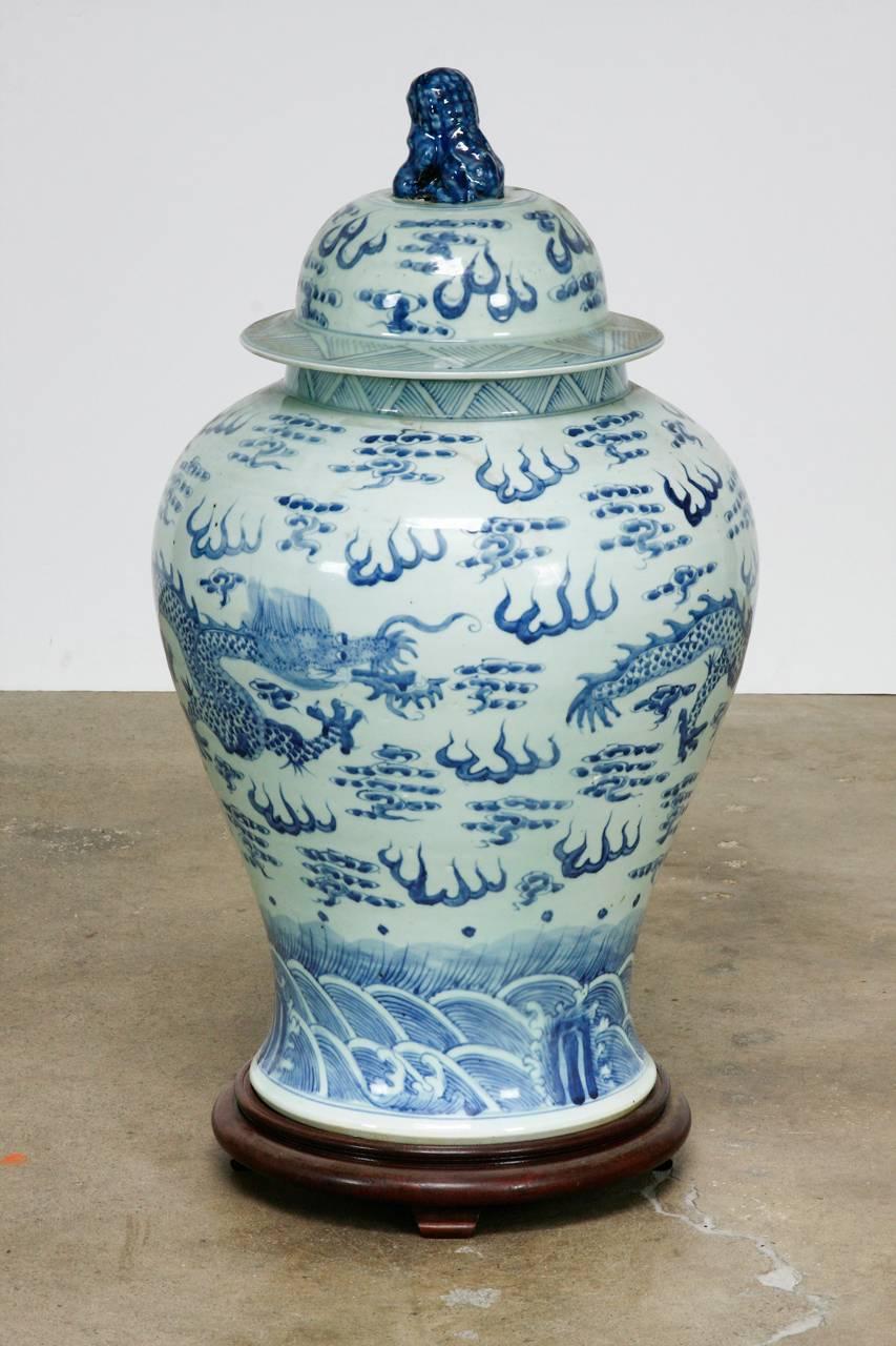 Hand-Crafted 19th Century Chinese Blue and White Porcelain Ginger Jar