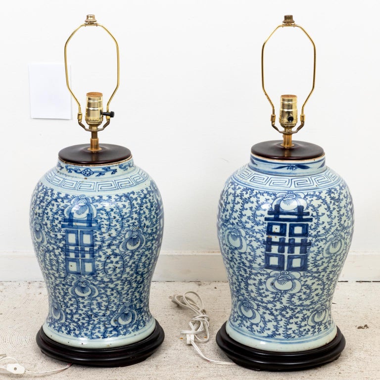 19th Century Chinese Blue and White Porcelain Ginger Jar Lamps at 1stDibs