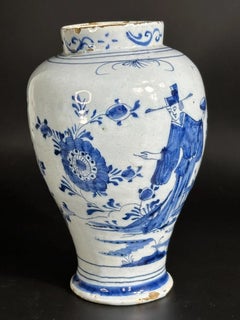 18th Century Dutch Delft Blue and White Chinoiserie Vase - 8.2 in