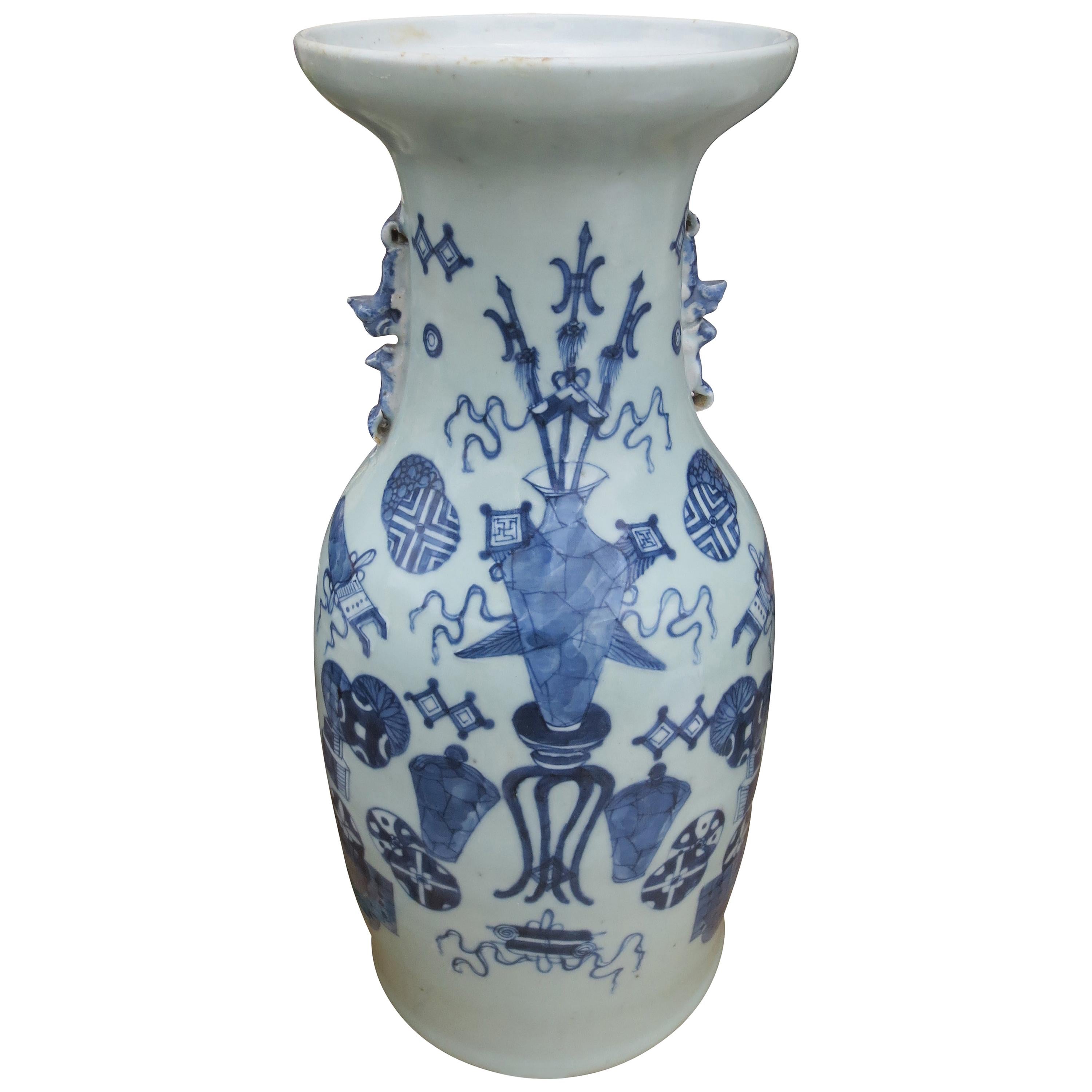 19th Century Chinese Blue and White Porcelain Vase, Unmarked For Sale