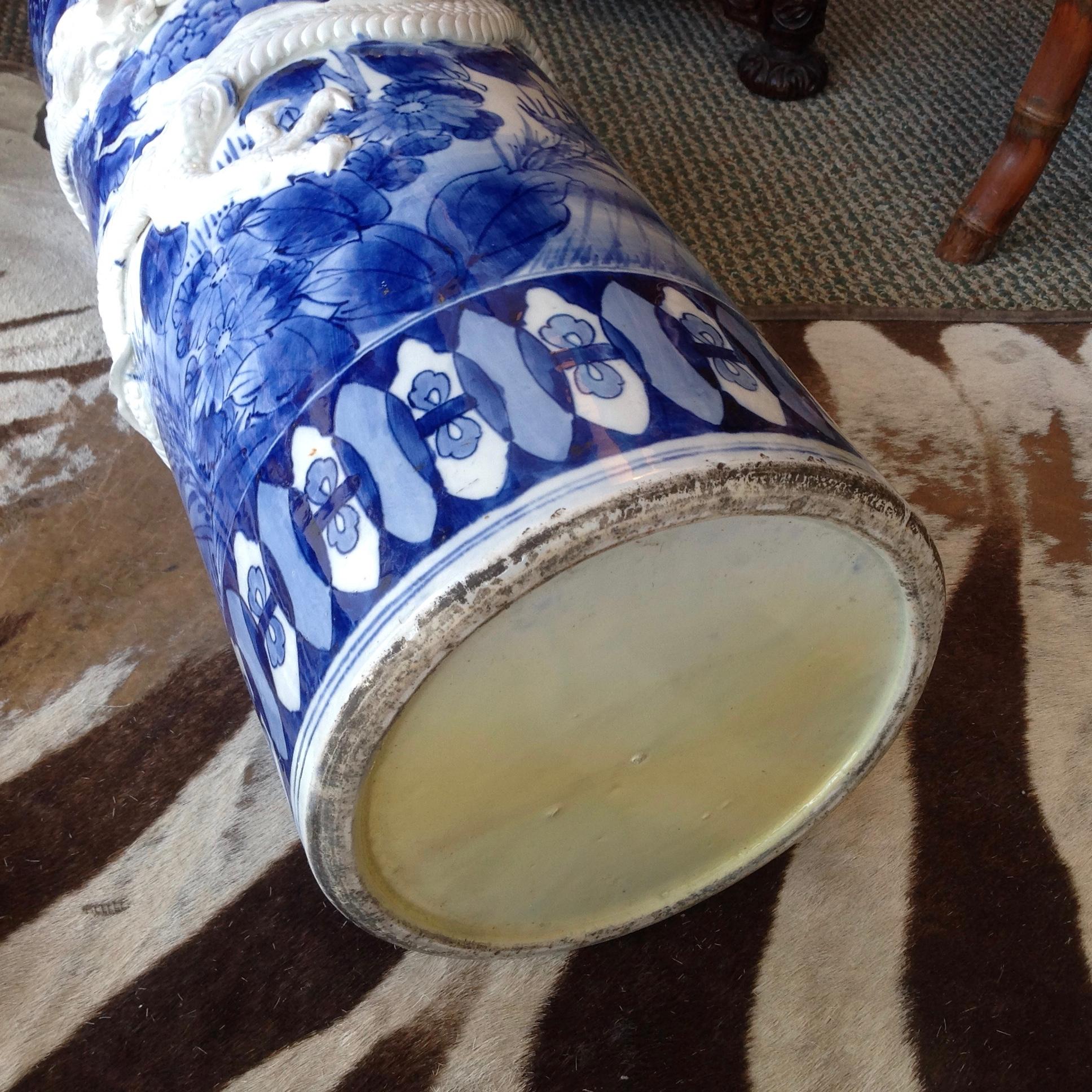 19th Century Chinese Blue and White Umbrella Stand 5