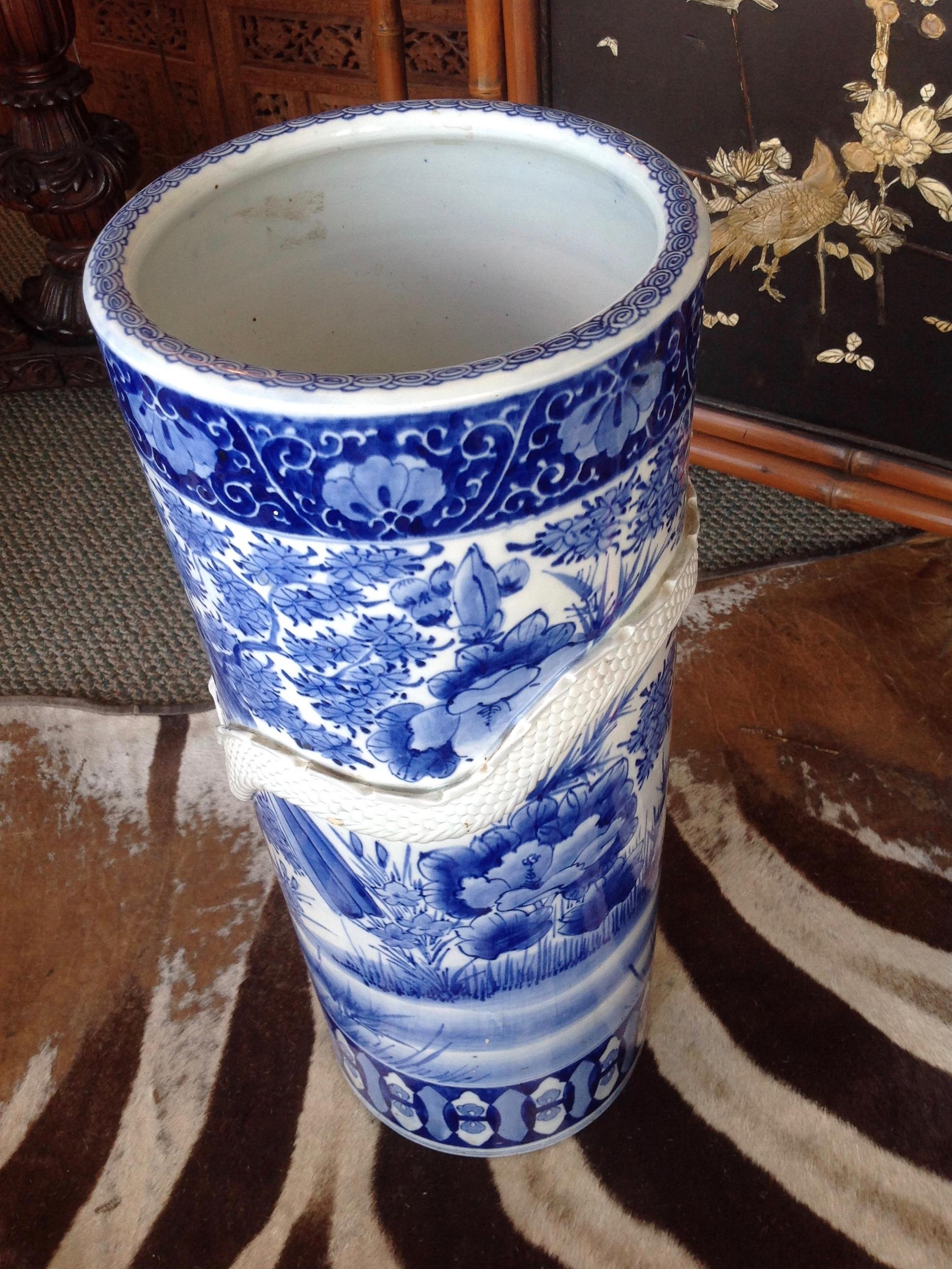 19th Century Chinese Blue and White Umbrella Stand 1