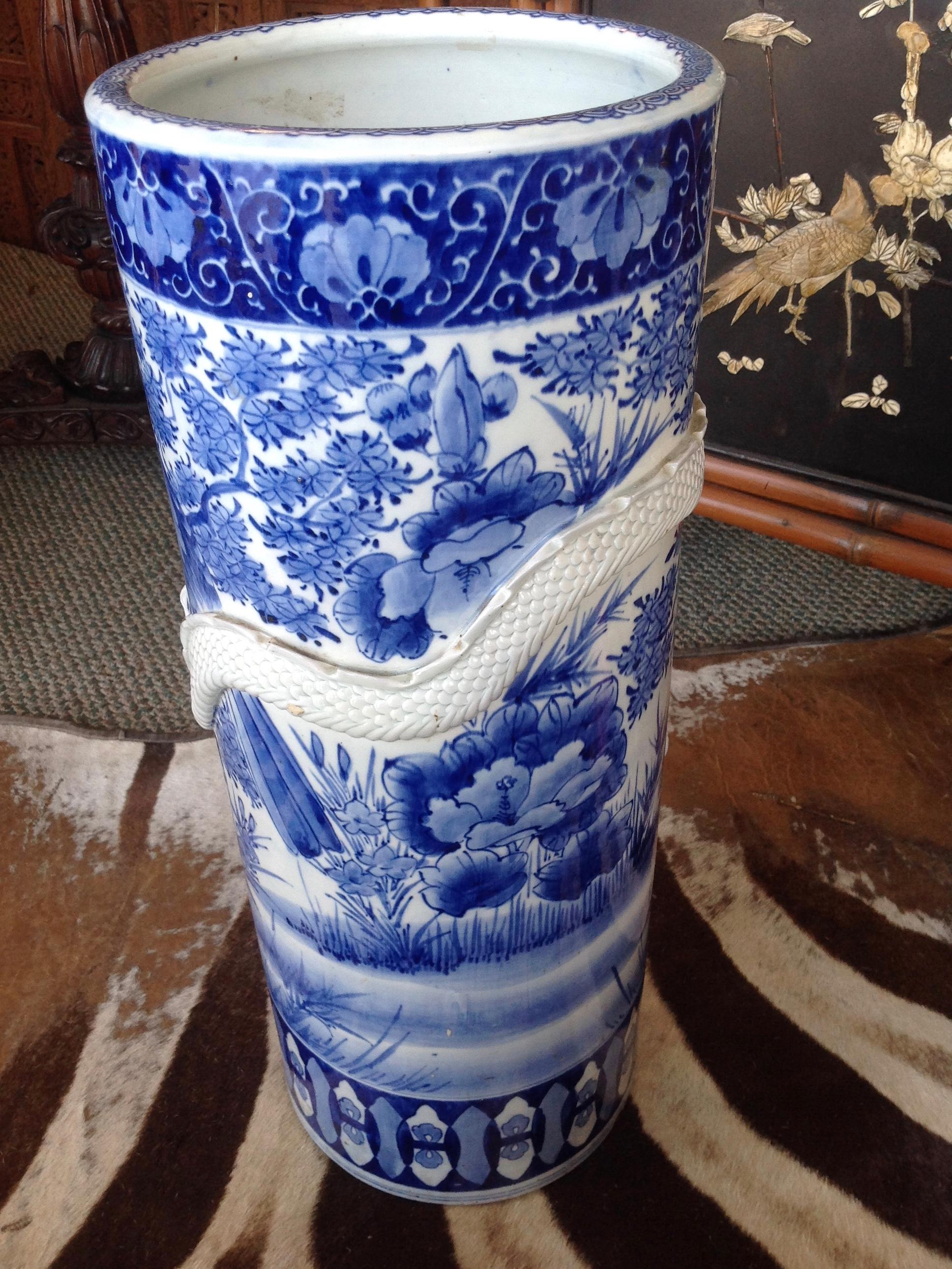 19th Century Chinese Blue and White Umbrella Stand 2