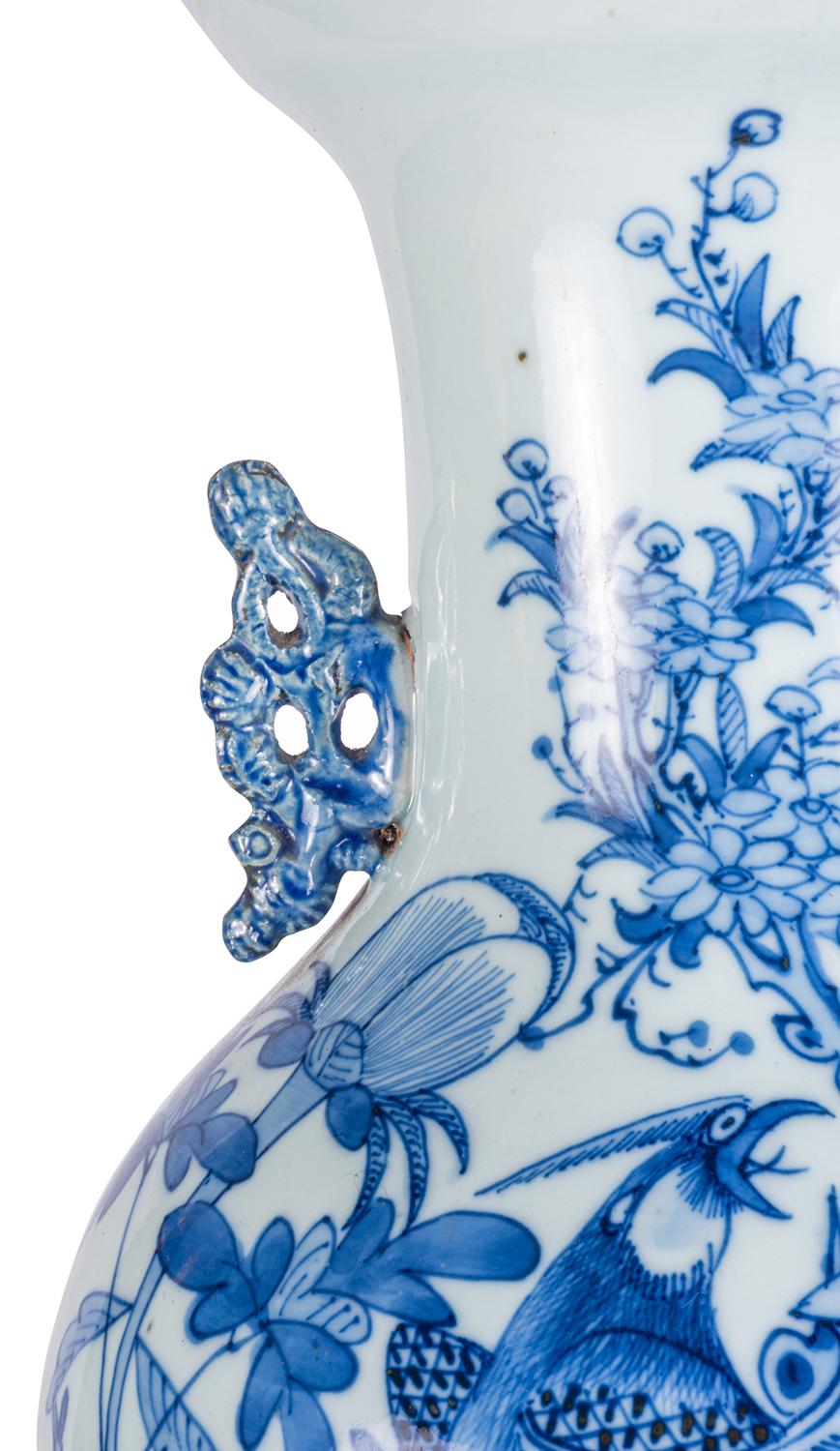 Exportation chinoise Vase ou lampe chinoise bleu et blanc du XIXe siècle en vente
