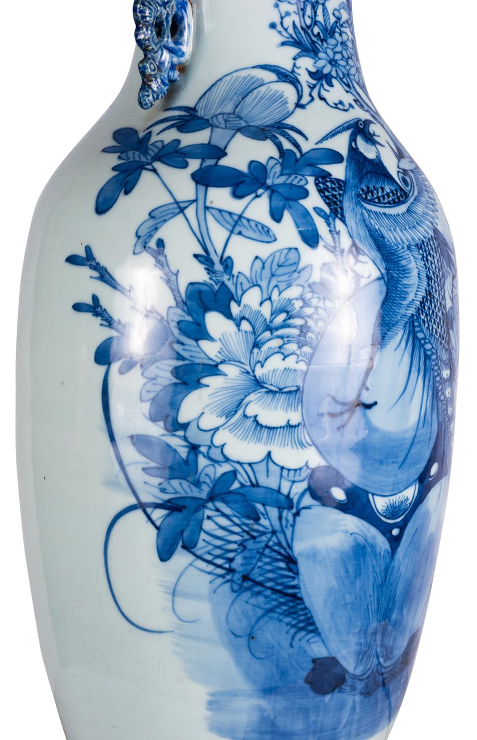 19th Century Chinese Blue and White Vase or Lamp In Good Condition For Sale In Brighton, Sussex