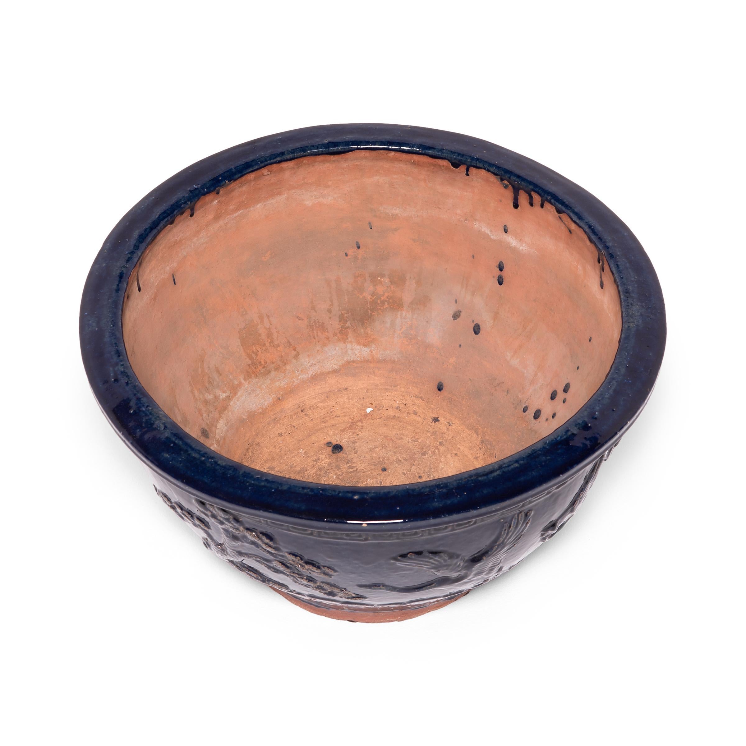 Terracotta 19th Century Chinese Blue Glazed Longevity Bowl