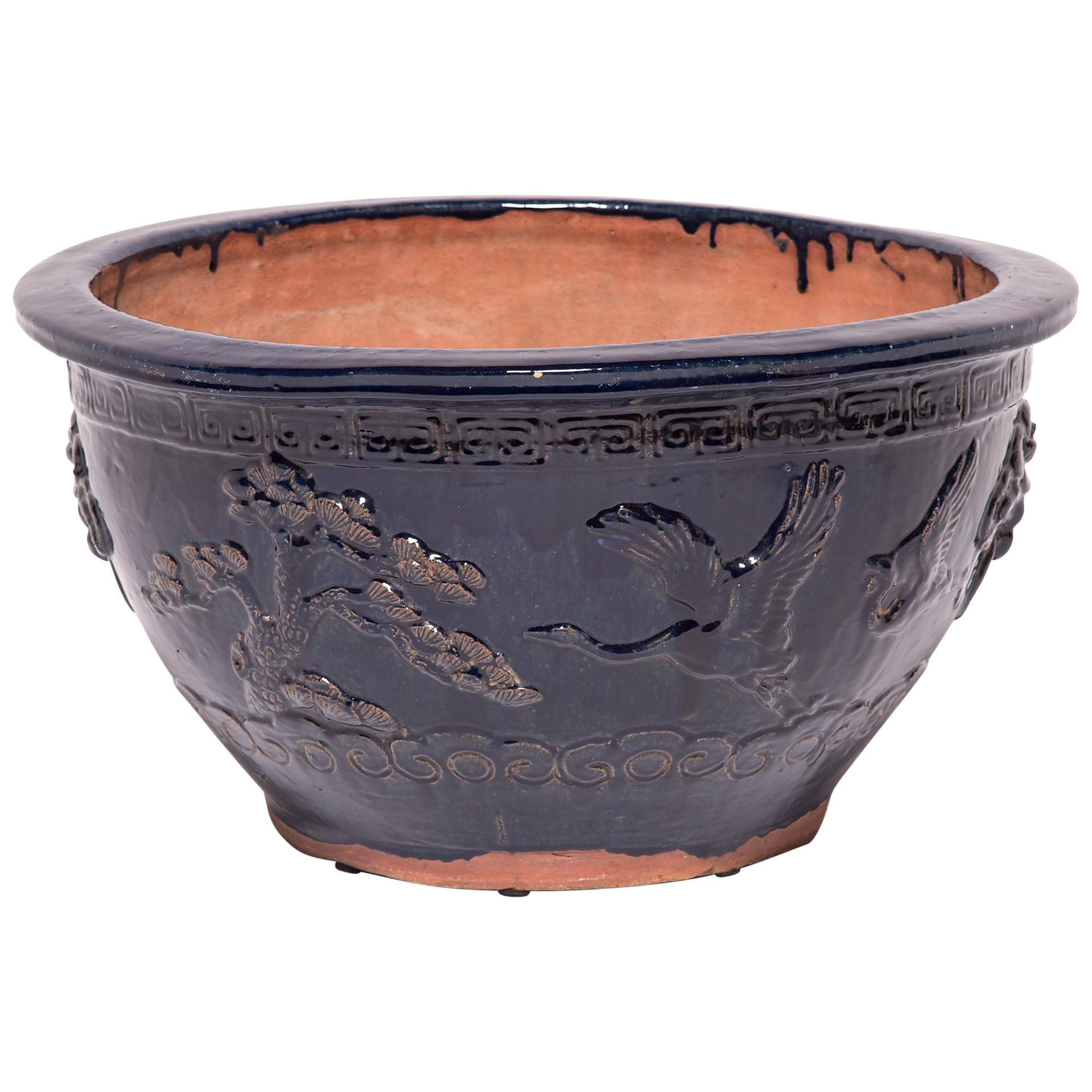 19th Century Chinese Blue Glazed Longevity Bowl