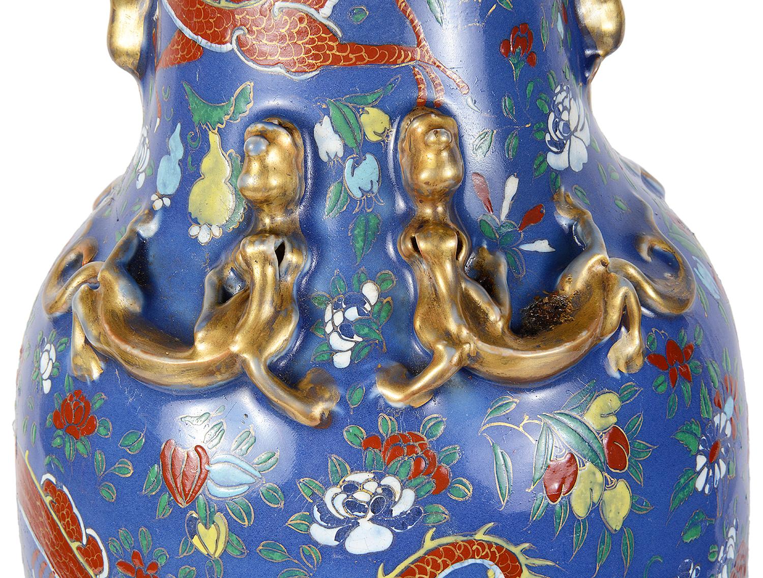 Chinese Export 19th Century Chinese Blue Ground Vase or Lamp For Sale