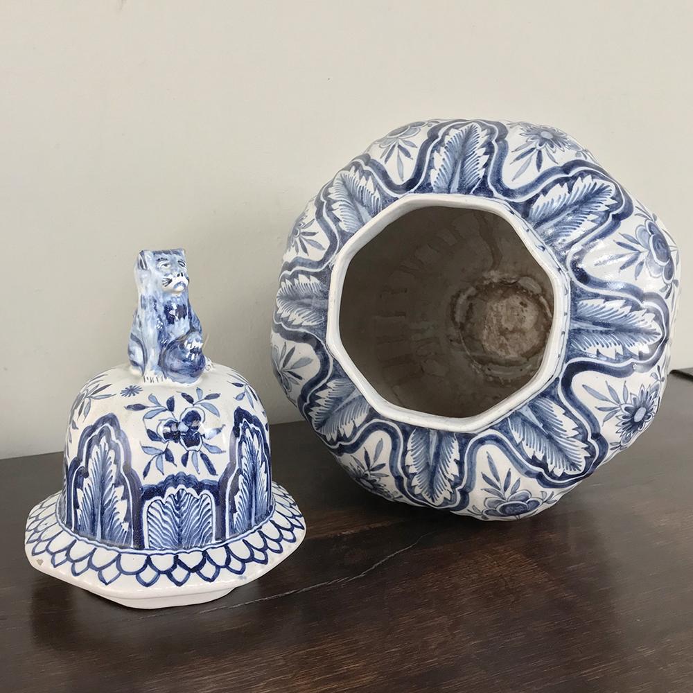 19th Century Delft Blue and White Lidded Vase 4