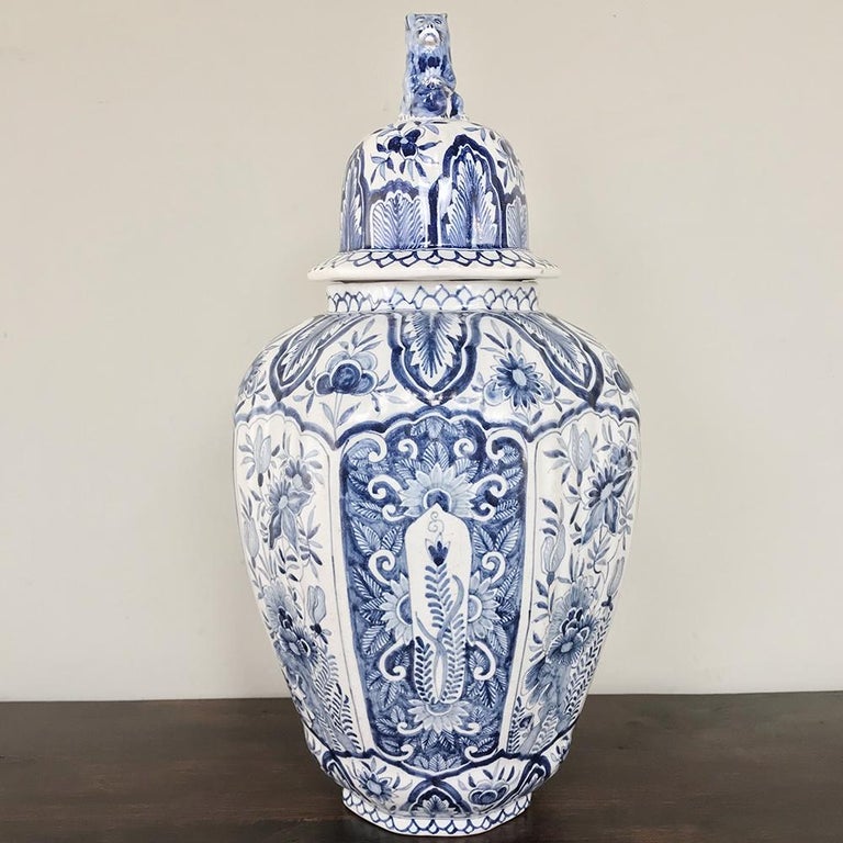 19th Century Delft Blue and White Lidded Vase at 1stDibs