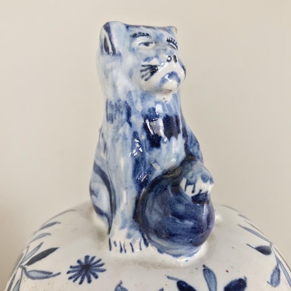 Chinese 19th Century Delft Blue and White Lidded Vase