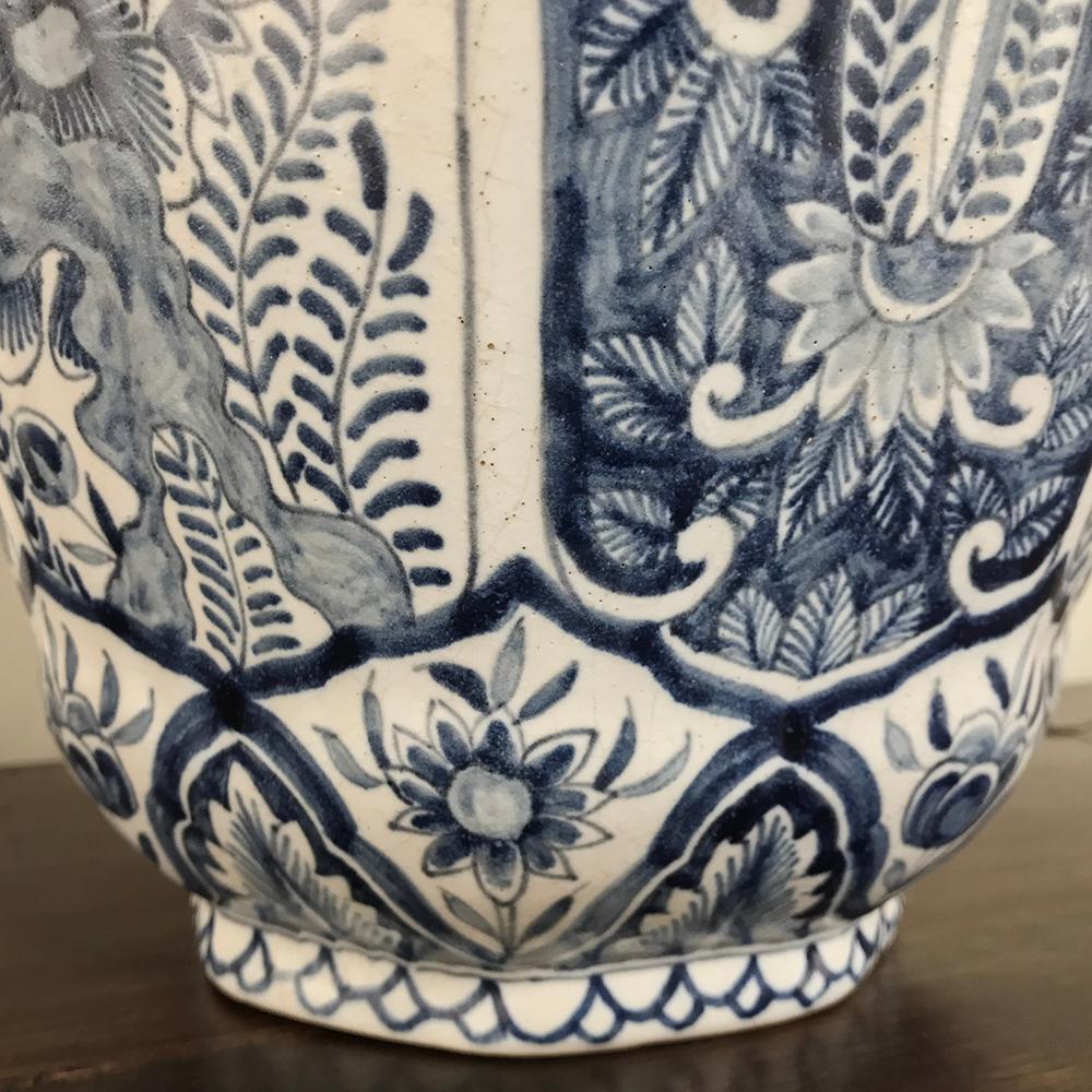 Porcelain 19th Century Delft Blue and White Lidded Vase