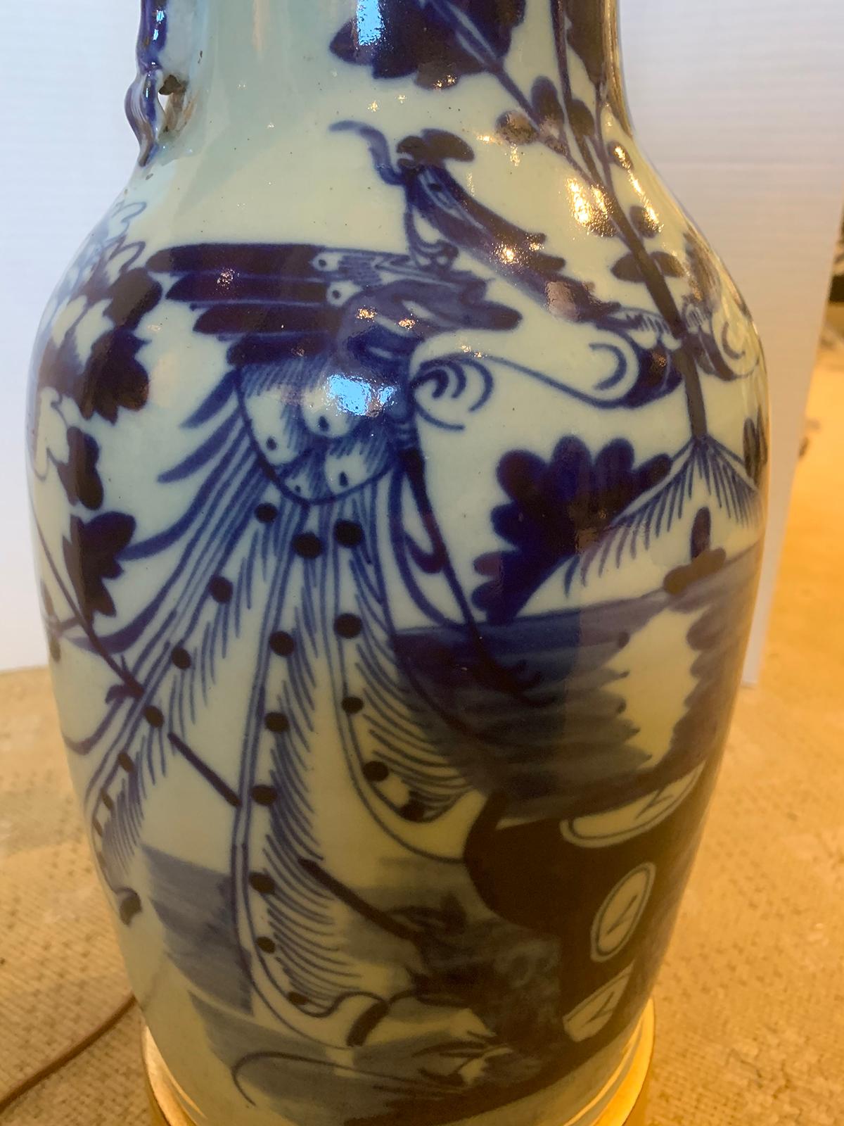 19th Century Chinese Blue and White Porcelain Lamp For Sale 9