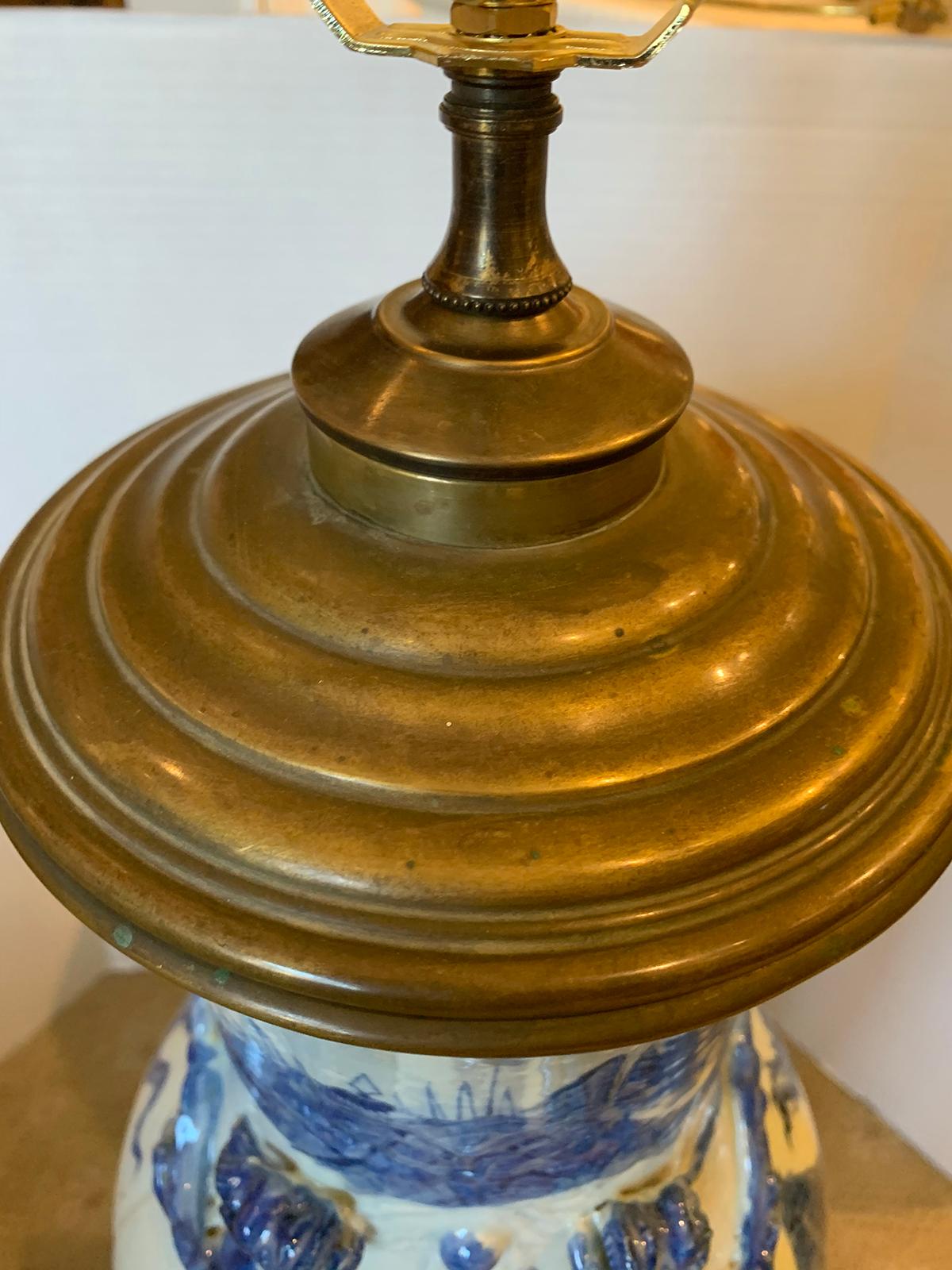 19th Century Chinese Blue and White Porcelain Lamp with Bronze Mounts 15