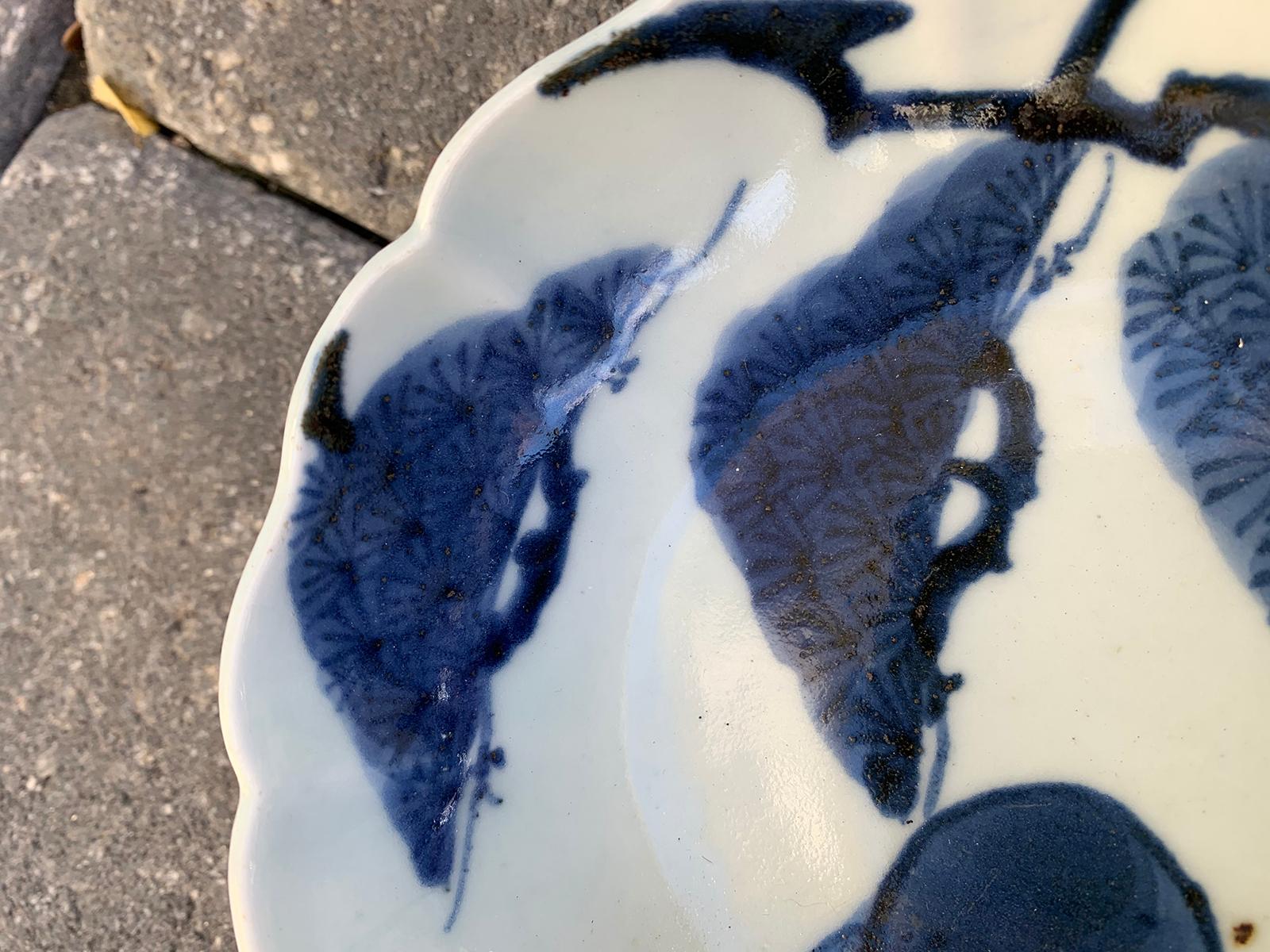 19th Century Chinese Blue & White Porcelain Scalloped Bowl, Bonsai Tree Pattern 3