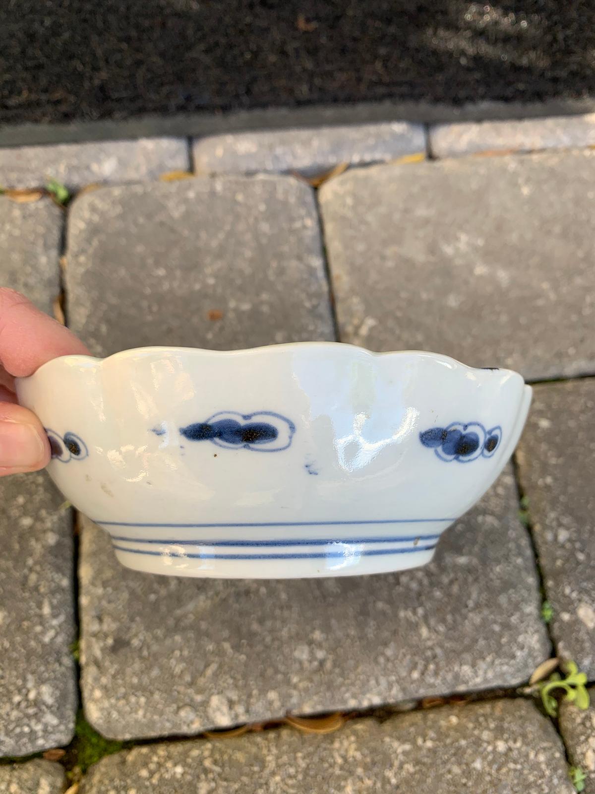 19th Century Chinese Blue & White Porcelain Scalloped Bowl, Bonsai Tree Pattern 5