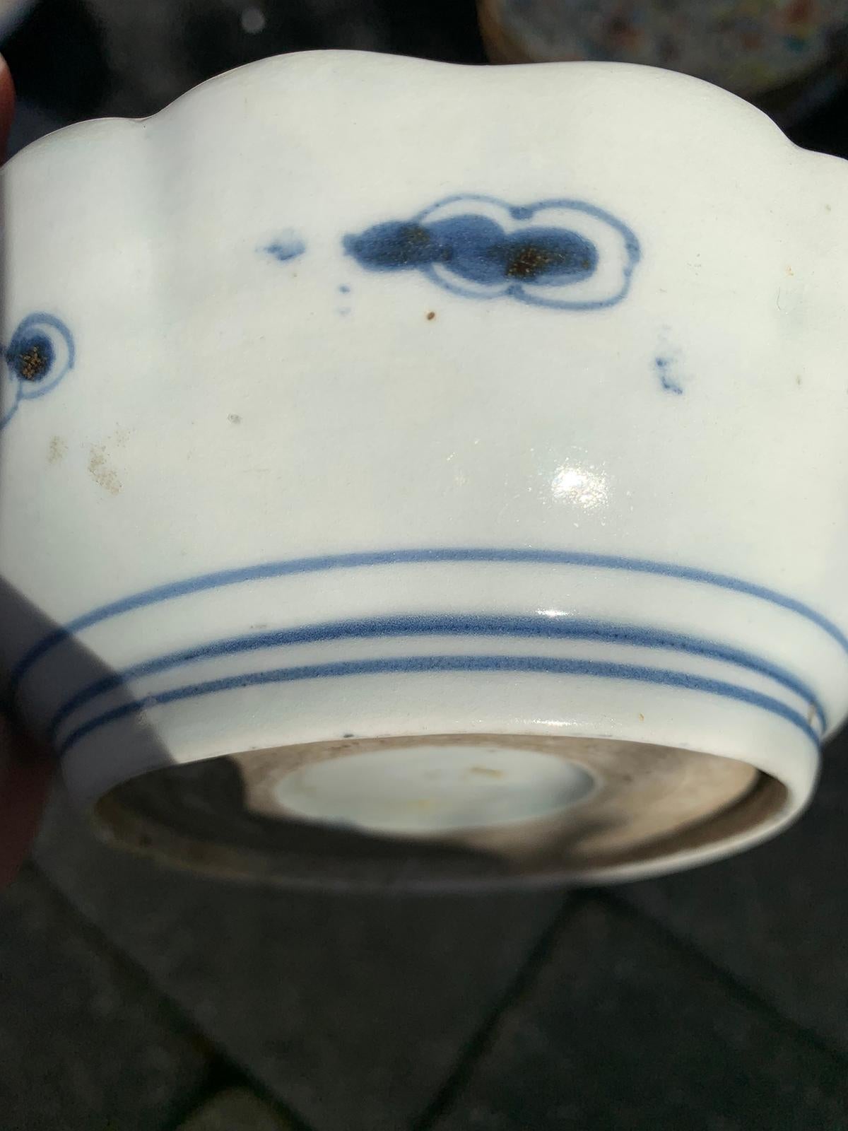 19th Century Chinese Blue & White Porcelain Scalloped Bowl, Bonsai Tree Pattern 6
