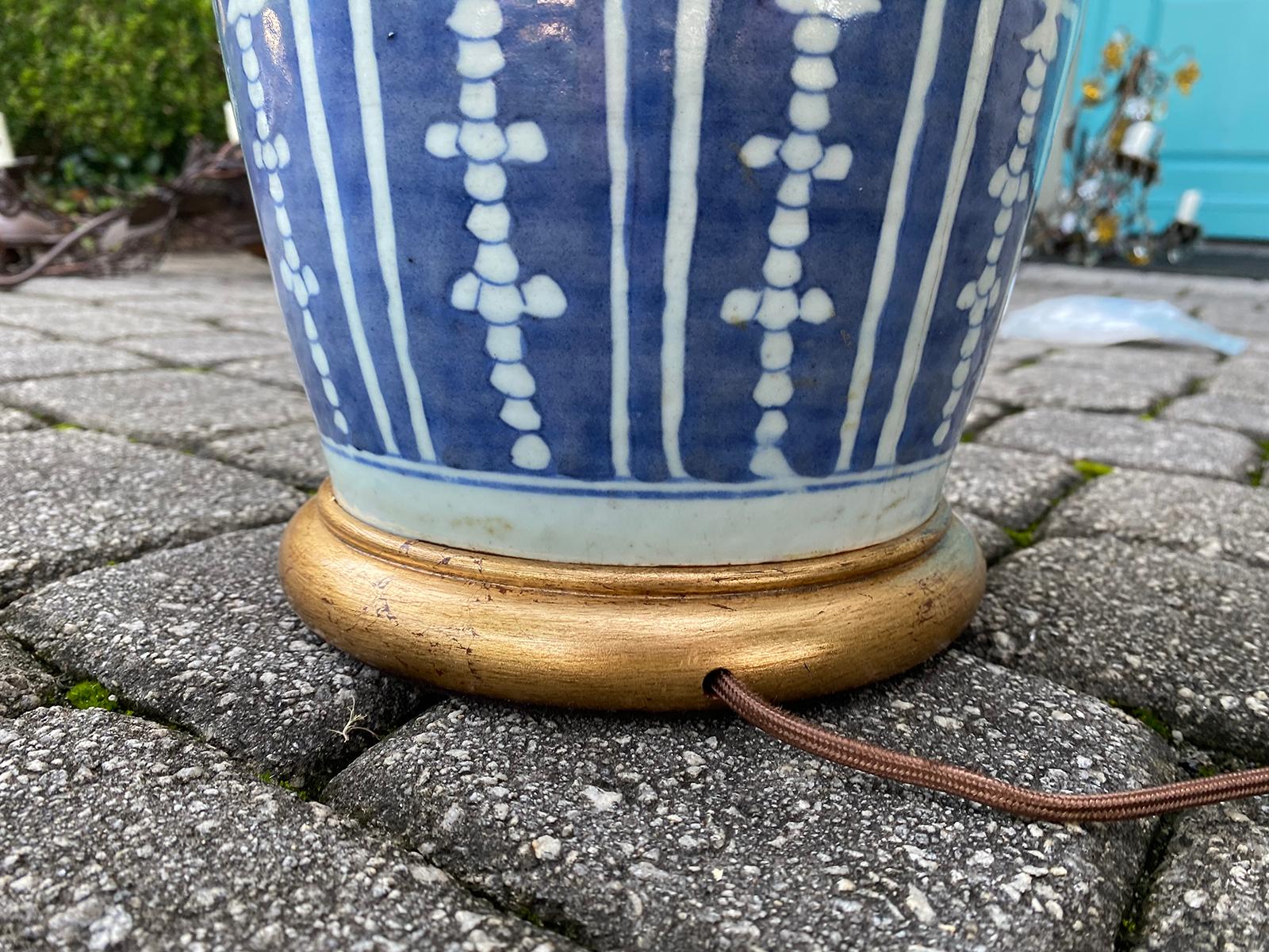 19th Century Chinese Blue & White Porcelain Vase as Lamp, Red Mark on Base For Sale 10