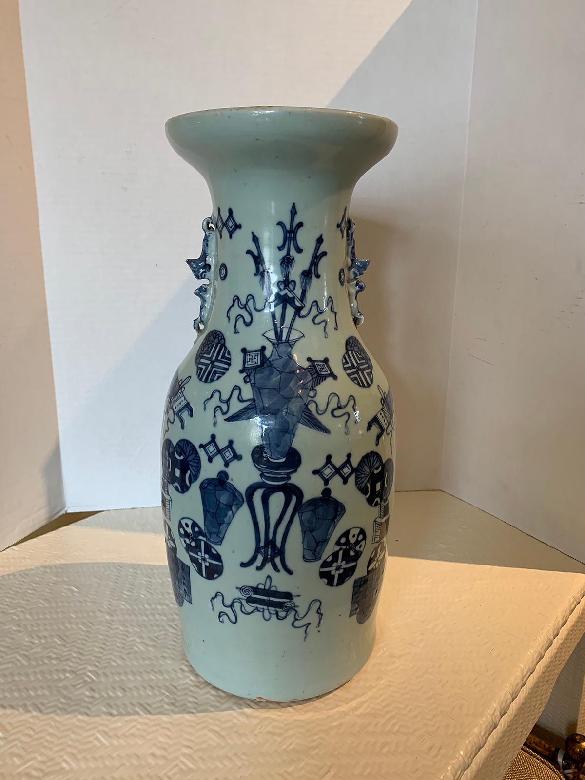 19th century Chinese blue and white porcelain vase, unmarked.