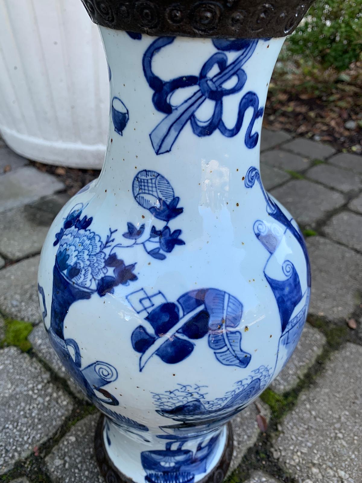 19th Century Chinese Blue and White Porcelain Vase, Unmarked 4
