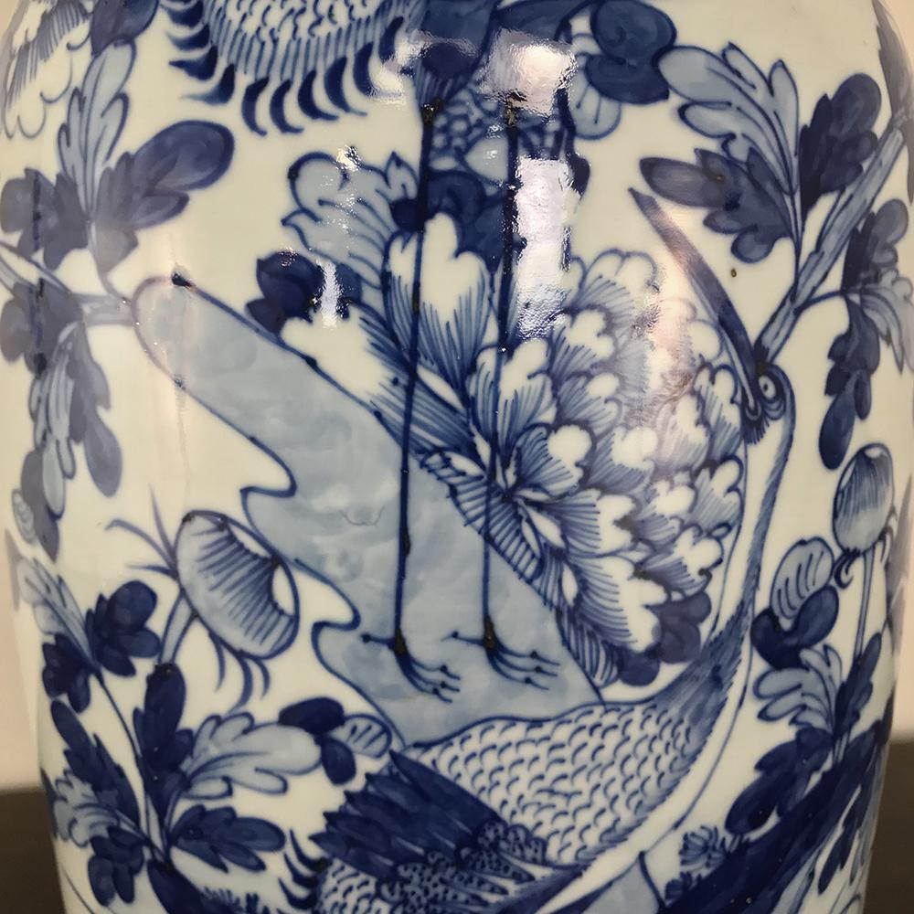 Hand-Painted 19th Century Chinese Blue and White Vase