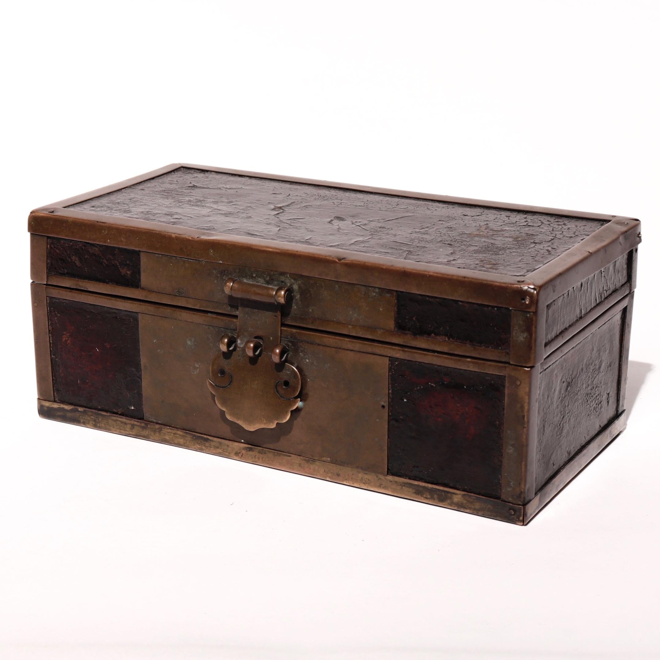 Qing 19th Century Chinese Brass and Lacquered Wood Document Box For Sale