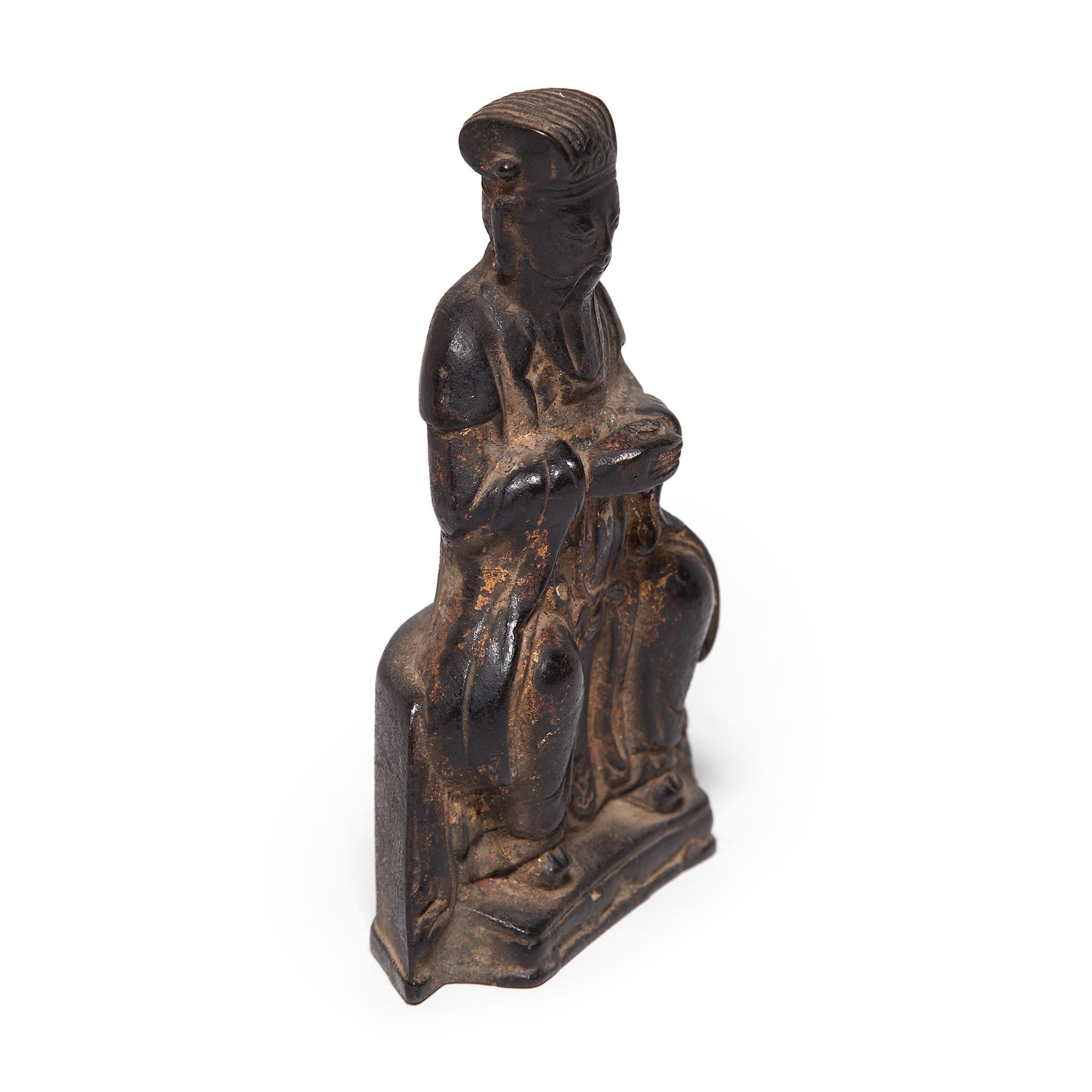 Calco Figura da altare in bronzo cinese del Dio della Ricchezza, 1800 ca. in vendita