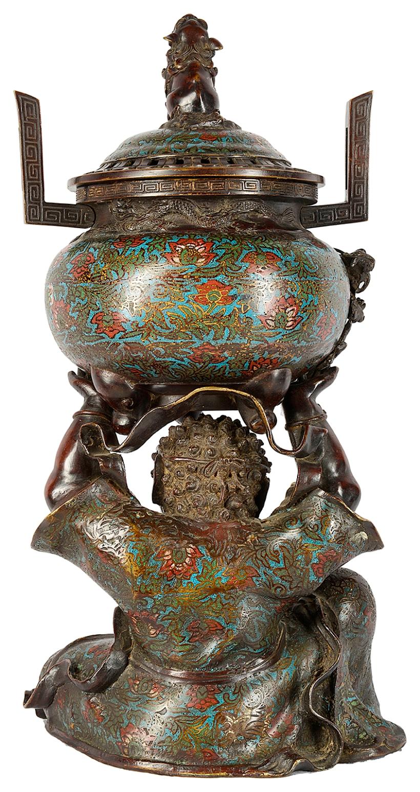 Japanese Bronze Figure Holding an Incense Burner, circa 1900 1