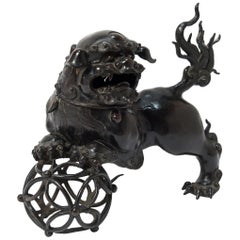 Antique 19th Century Chinese Bronze Fu Dog Censer