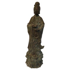 19th Century Chinese Bronze Kwan Yin Statue on Lotus Base