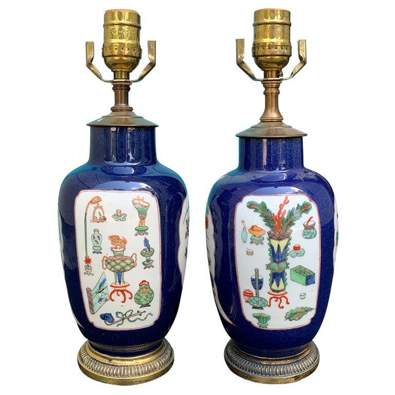 19th Century Chinese Bronze Mounted Blue Porcelain Lamps For At 1stdibs 19th Century Chinese Bronze Mounted, Blue Porcelain Lamp