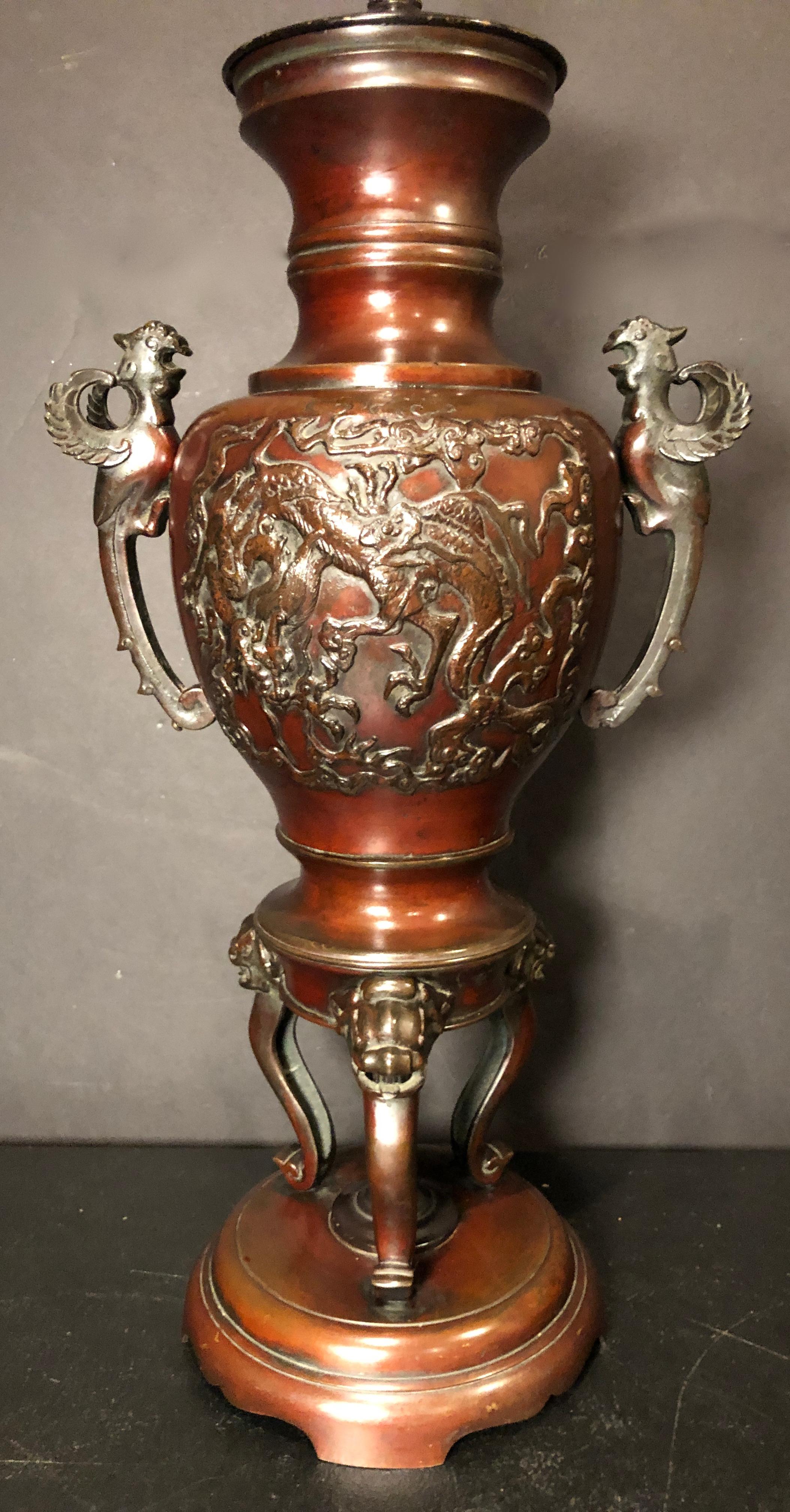 Chinese Export 19th Century Chinese Bronze Urn as Lamp For Sale