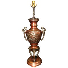 Urne chinoise en bronze du 19ème siècle en tant que lampe