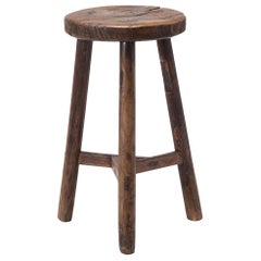 19th Century Chinese Burl Top Tri-Leg Stool