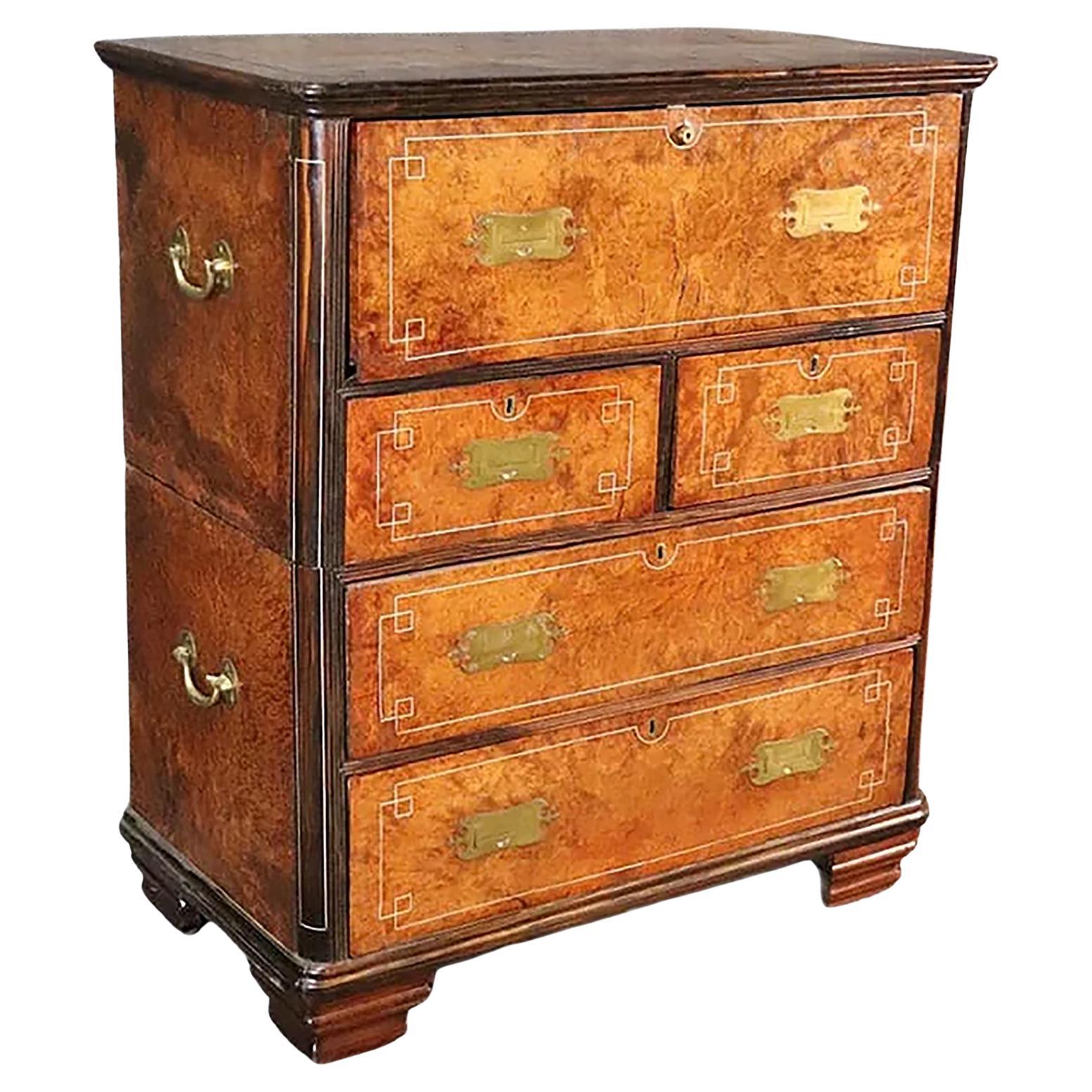 19th Century Chinese Burled Walnut Campaign Chest