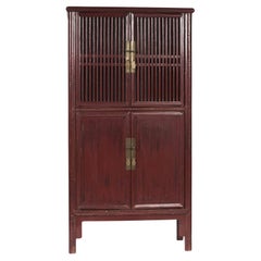 19th Century Chinese Calligraphy Cabinet in Original Red Lacquer