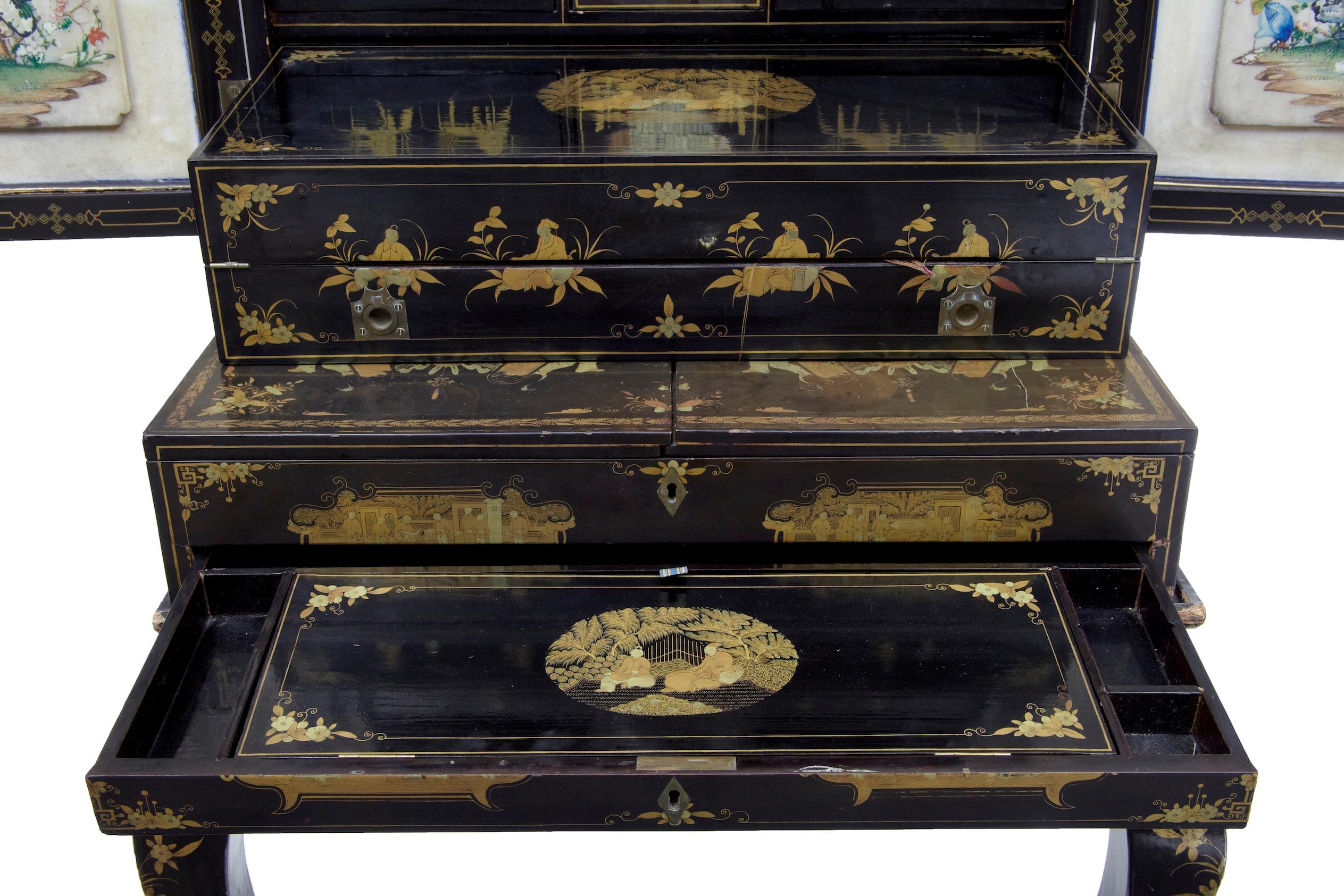 19th Century Chinese Canton Black Lacquered Desk Cabinet 5