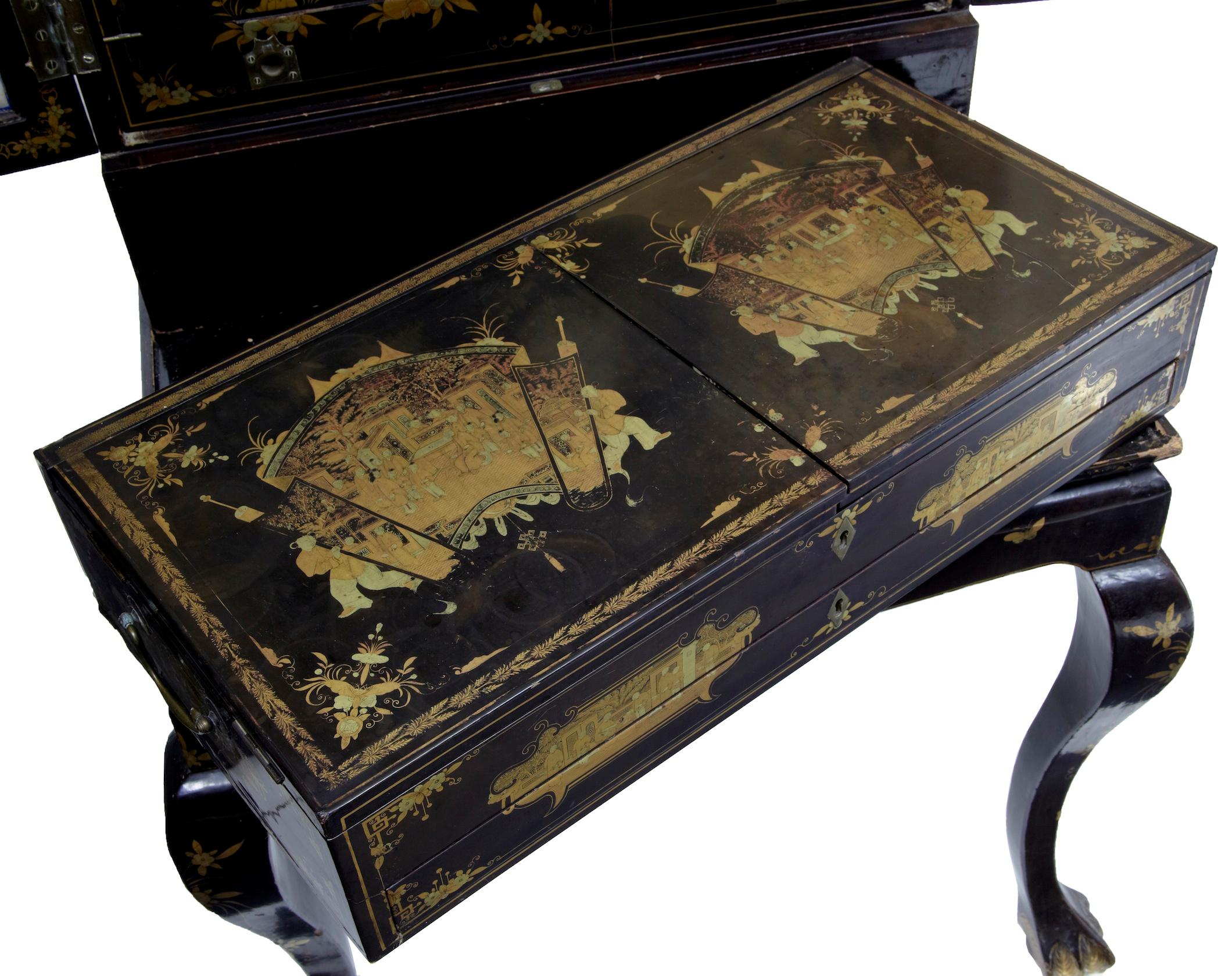 19th Century Chinese Canton Black Lacquered Desk Cabinet 10
