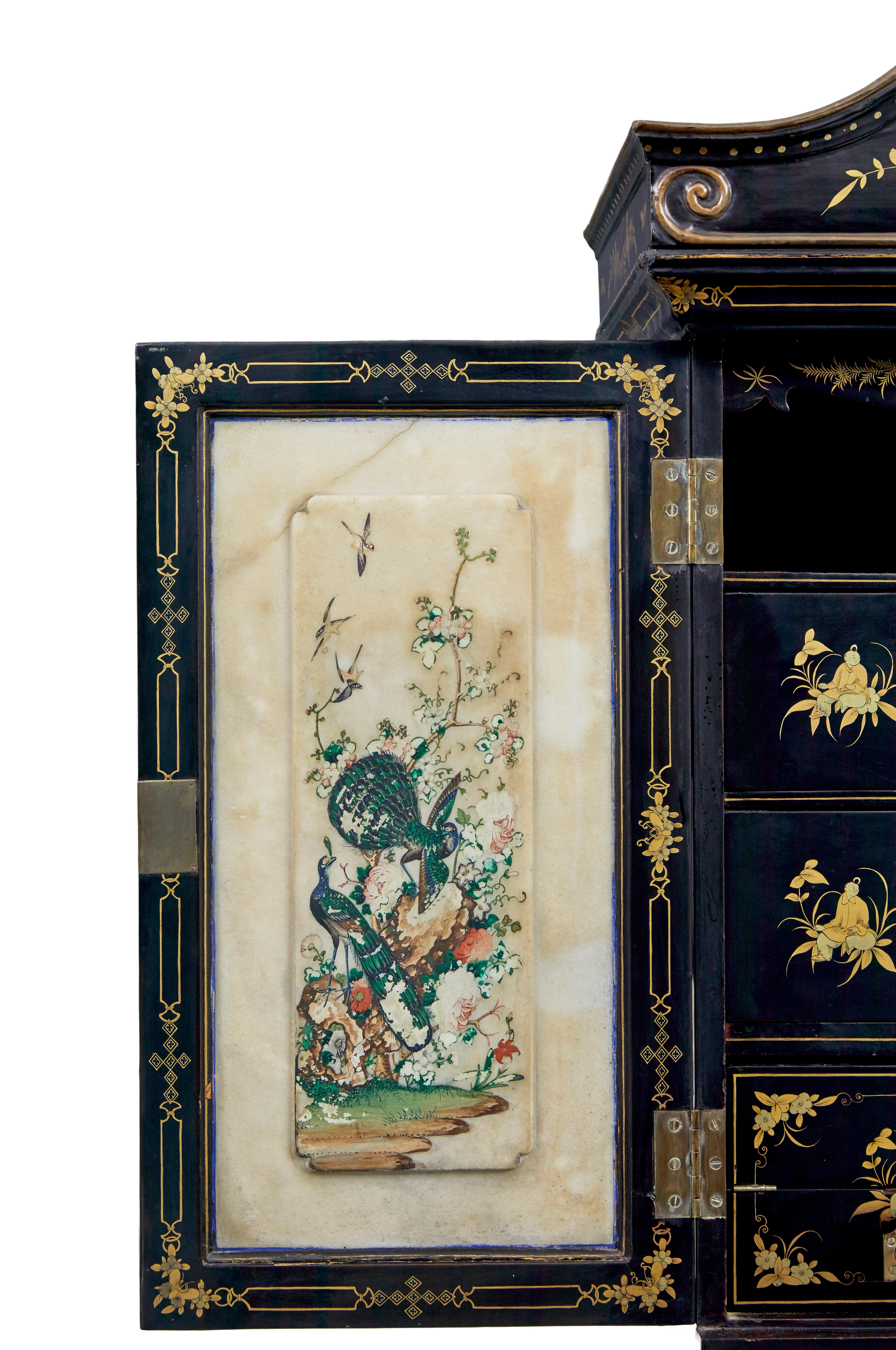 19th century Chinese canton black lacquered desk cabinet For Sale 8