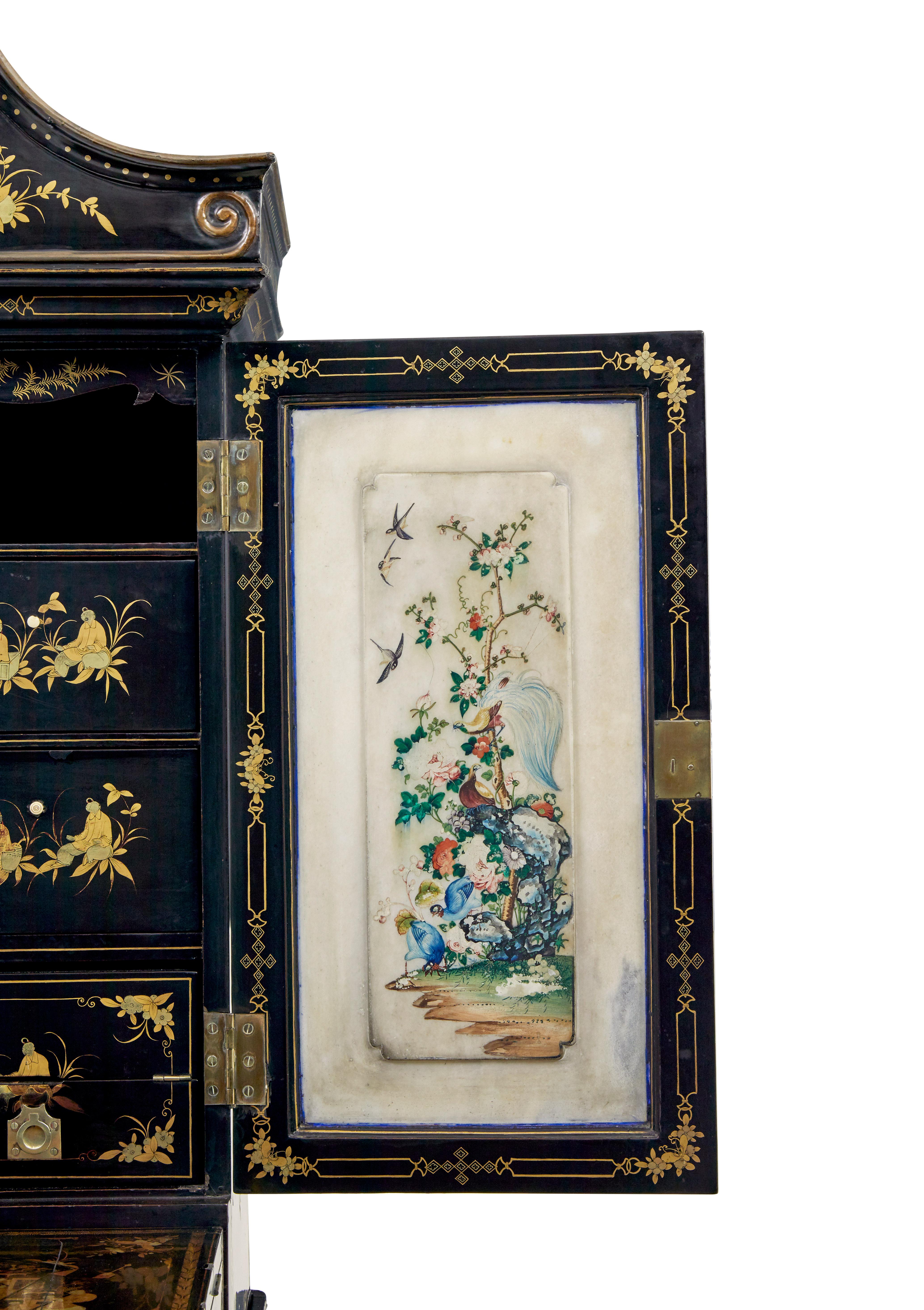 19th century Chinese canton black lacquered desk cabinet For Sale 10