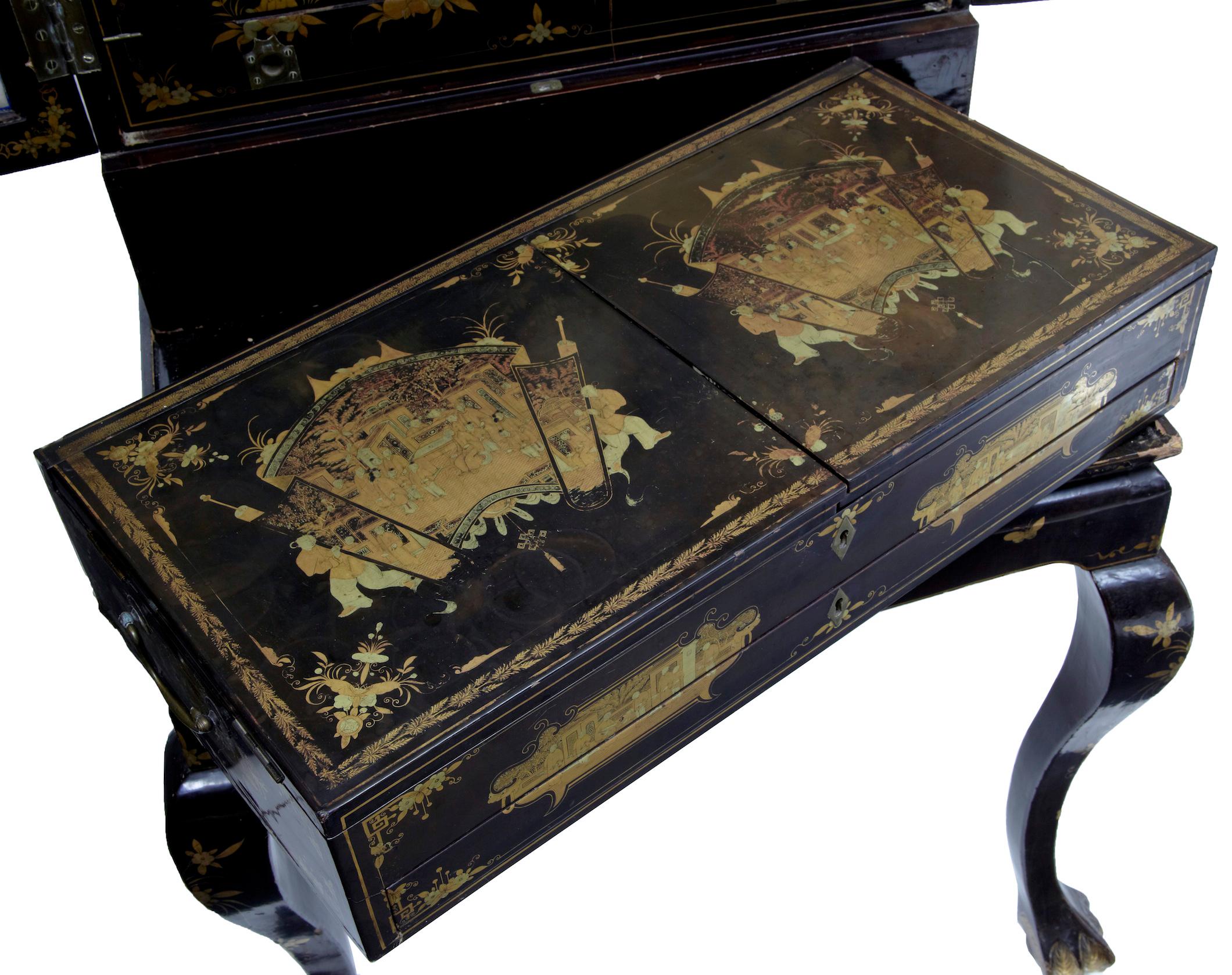19th Century Chinese Canton Black Lacquered Desk Cabinet 13