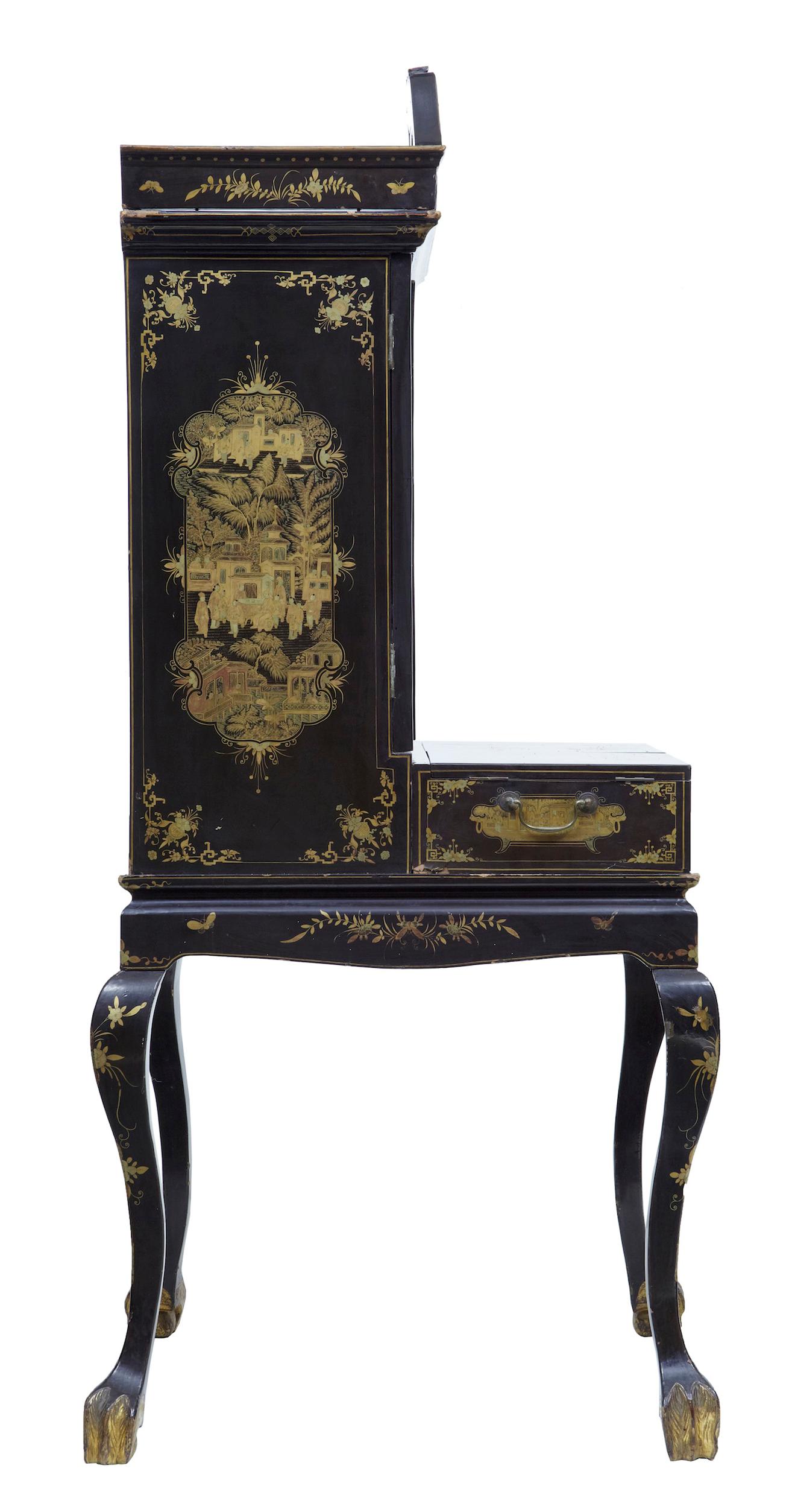 19th Century Chinese Canton Black Lacquered Desk Cabinet 15