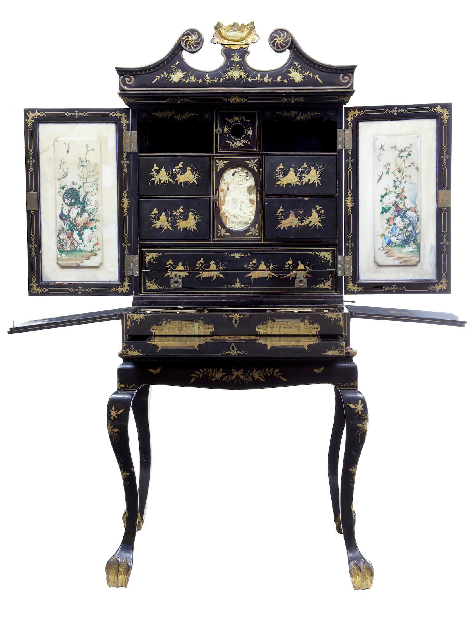 Chinese Export 19th Century Chinese Canton Black Lacquered Desk Cabinet