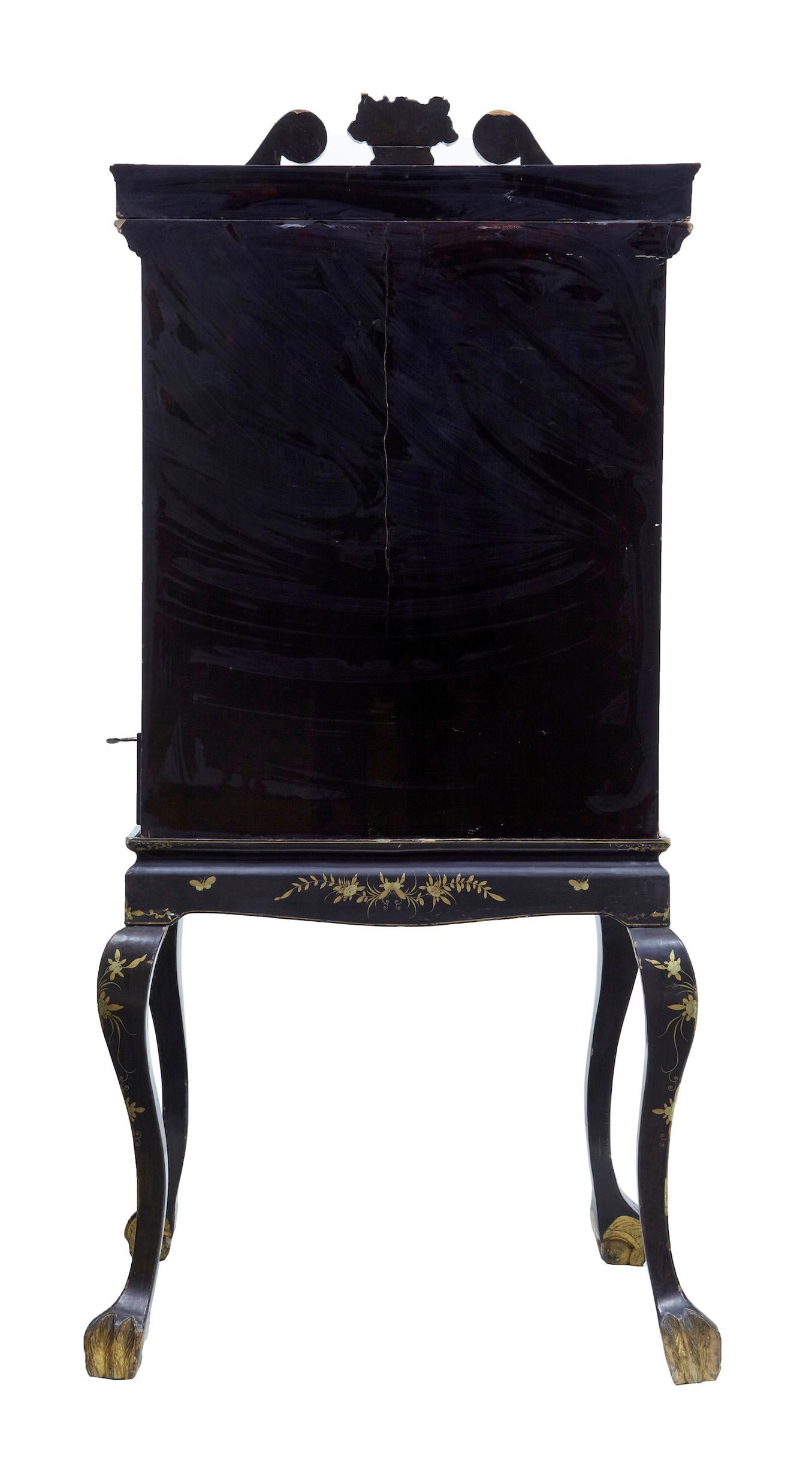 19th Century Chinese Canton Black Lacquered Desk Cabinet 1